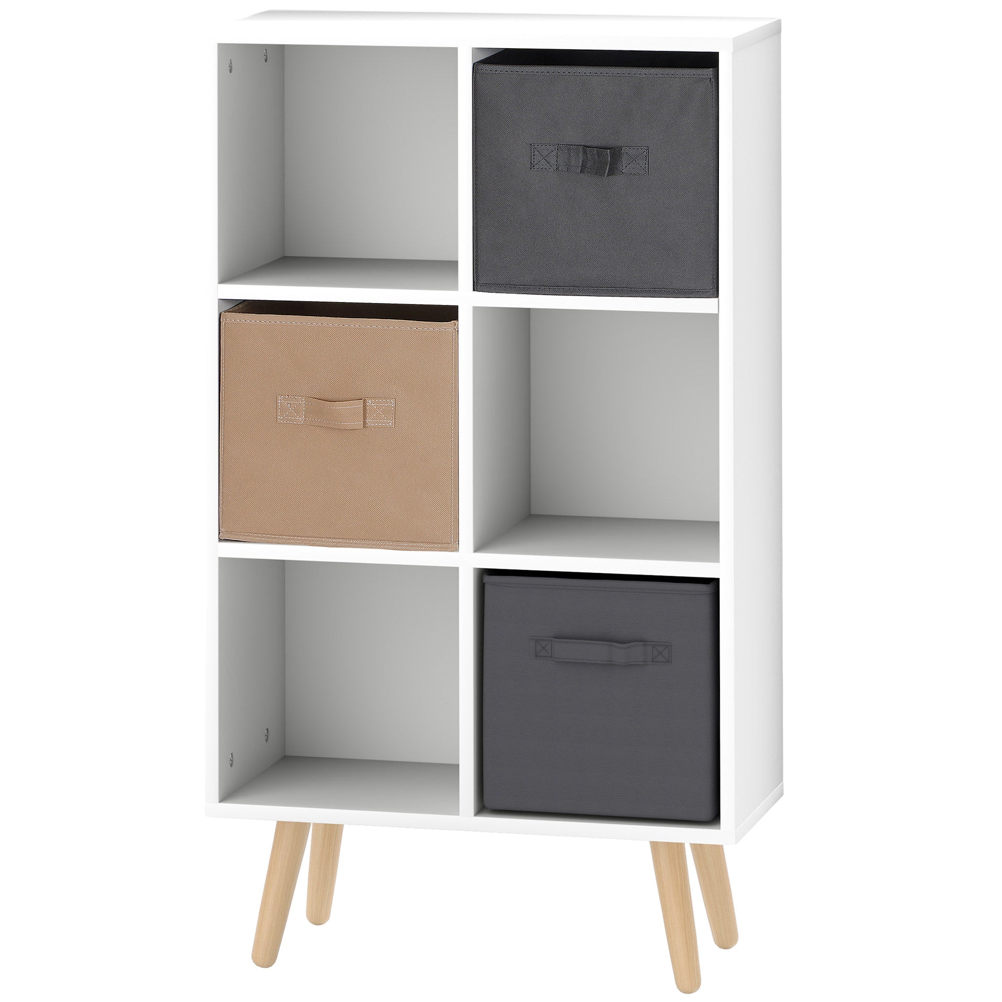 HOMCOM Freestanding 6 Cube Storage Cabinet Unit w/ 3 Fabric Drawers Handles Home Office Organisation Shelves Furniture