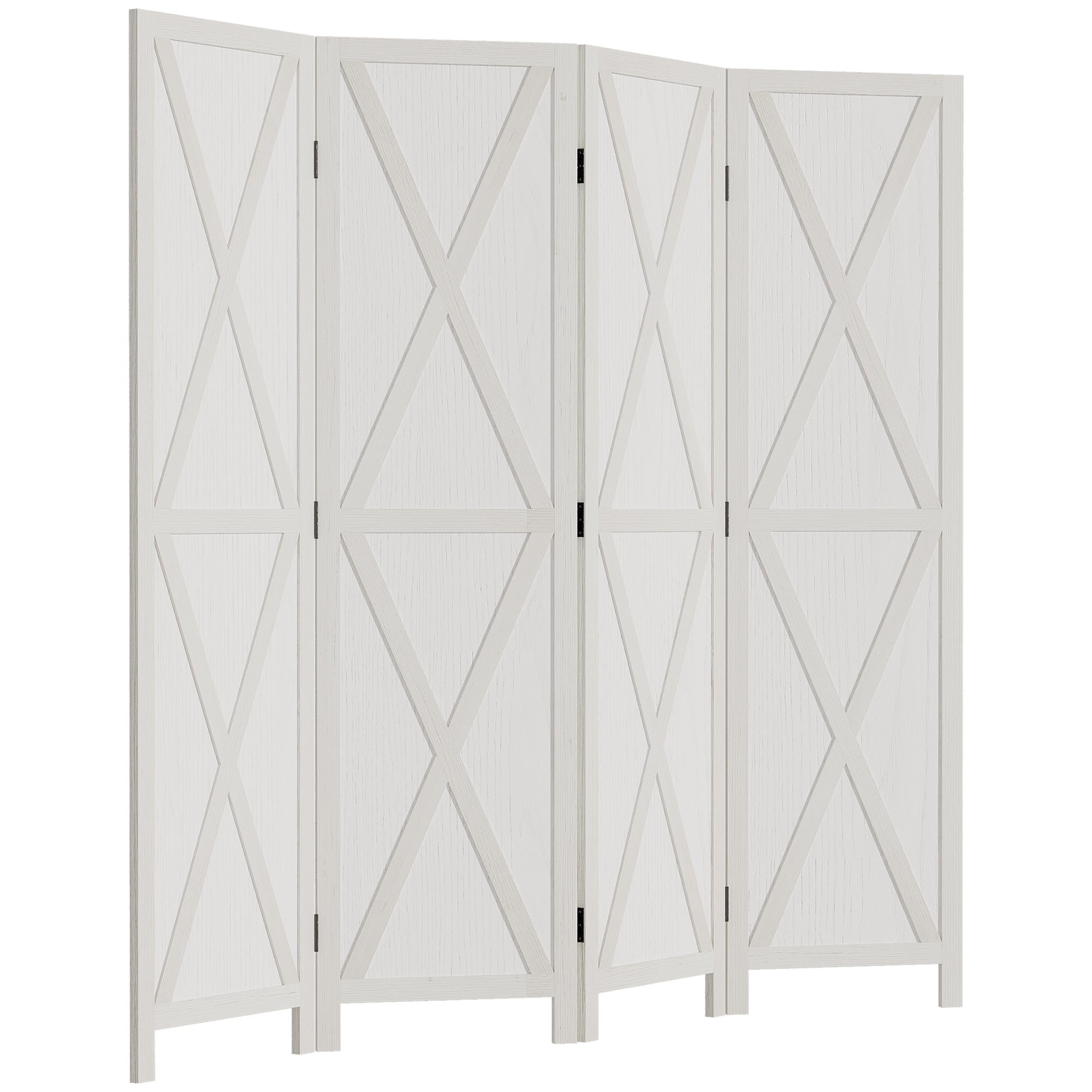 HOMCOM 4 Panel Room Divider, 5.6 Ft Folding Privacy Screen, Freestanding Wooden Wall Partition for Bedroom, Office, White