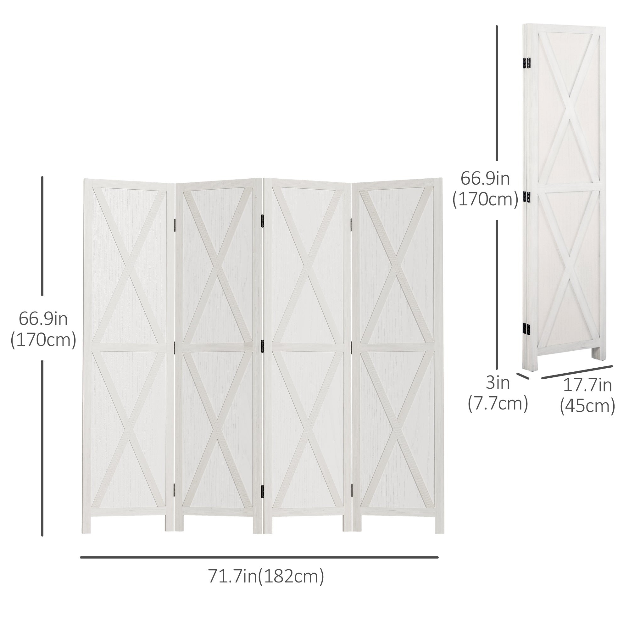 HOMCOM 4 Panel Room Divider, 5.6 Ft Folding Privacy Screen, Freestanding Wooden Wall Partition for Bedroom, Office, White