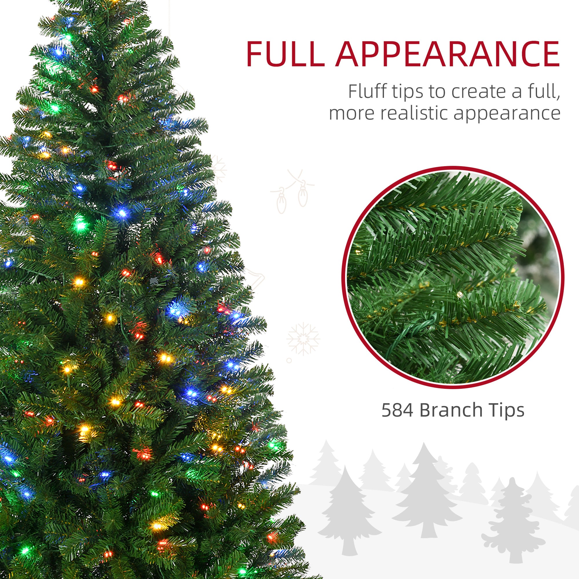 6ft Tall Prelit Artificial Christmas Tree Holiday Décor with 584 Branches, 212 Warm White or Colorful LED Lights, Auto Open