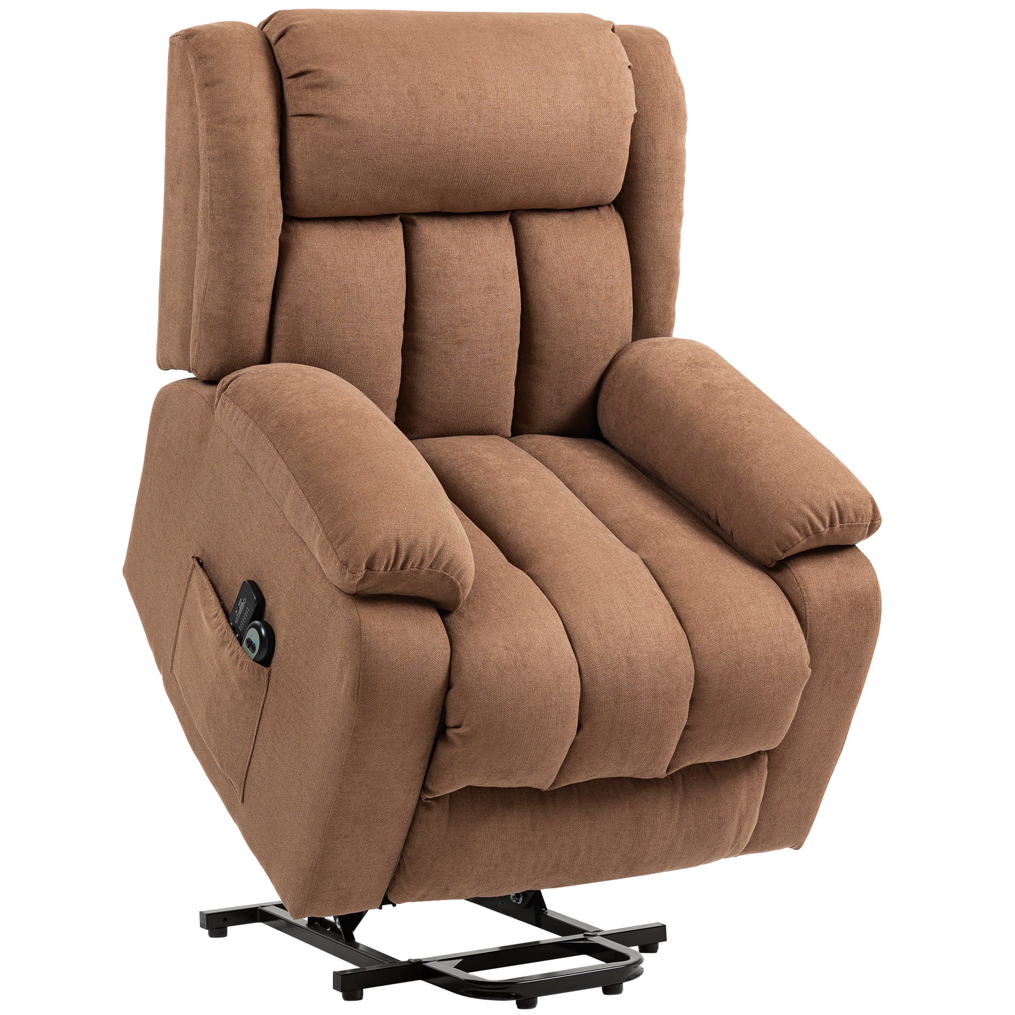 Power Lift Recliner Chair with Massage, Linen Overstuffed Lift Chair for Elderly, Electric Recliner Armchair with Footrest, Remote Control and Side Pocket, for Living Room, Brown