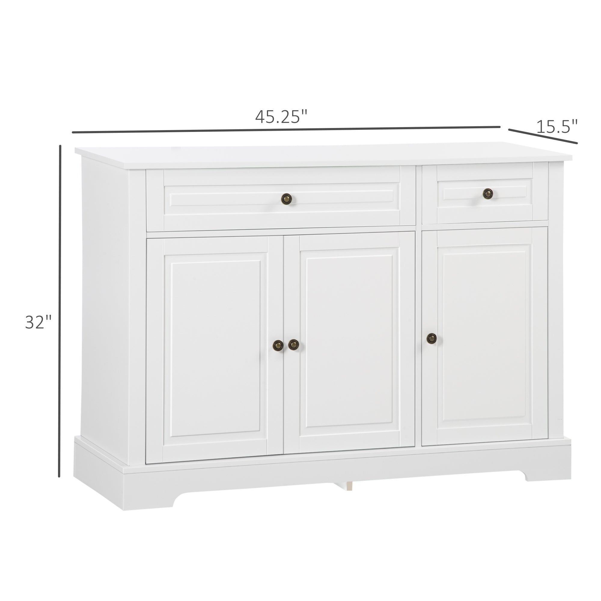Kitchen Sideboard Buffet Cabinet with 2 Drawers and Adjustable Shelves, White