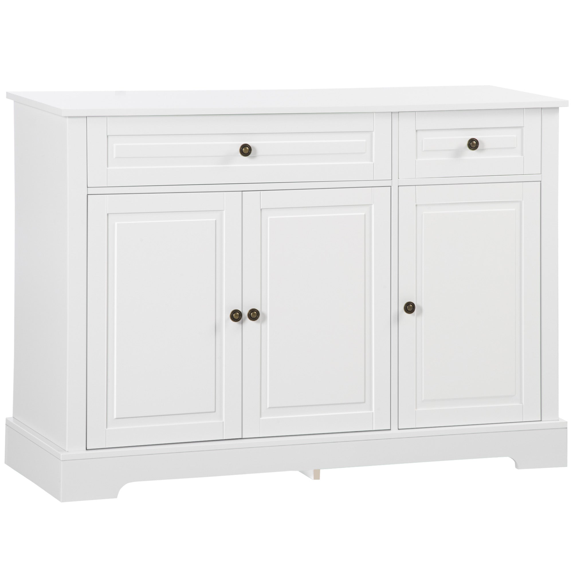 Kitchen Sideboard Buffet Cabinet with 2 Drawers and Adjustable Shelves, White