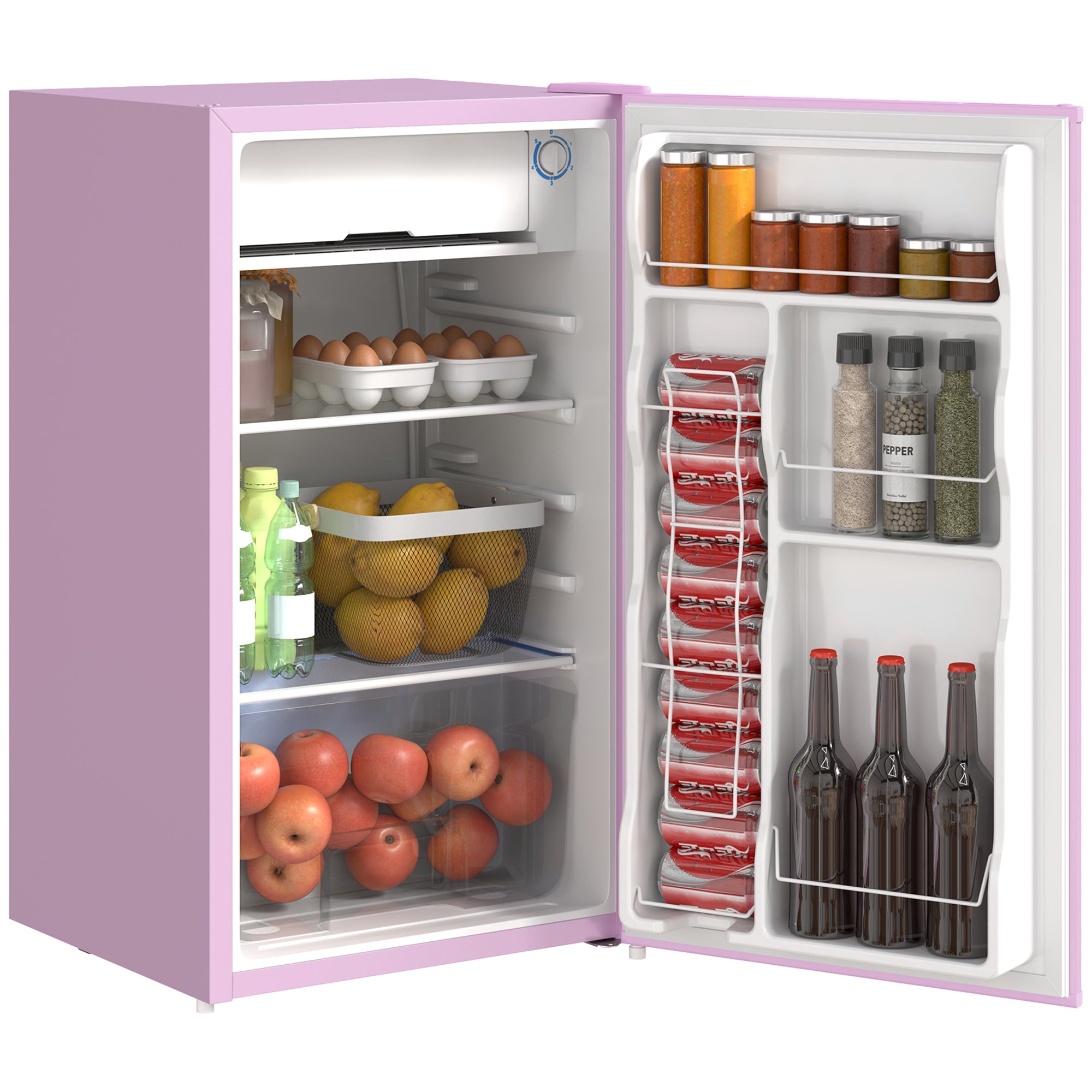 HOMCOM 3.2 Cu.Ft Mini Fridge with Freezer, Single Door Compact Refrigerator with Adjustable Thermostat, Shelf and Reversible Door for Bedroom, Dorm, Home Office, Energy Efficient, Red