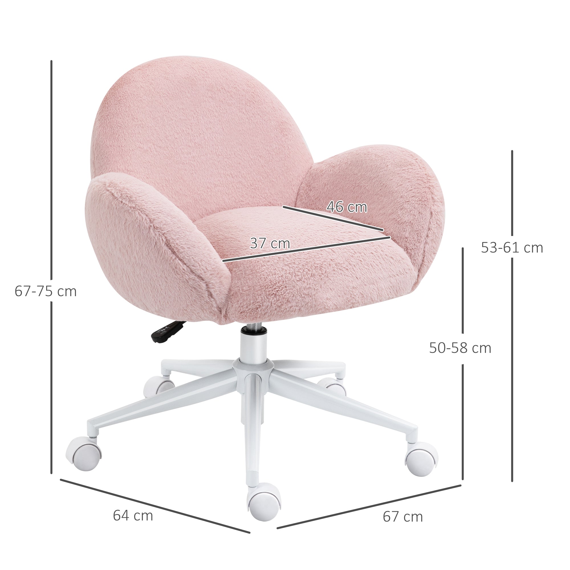 HOMCOM Fluffy Desk Chair, Cute Makeup Vanity Chair with Rolling Wheels for Home Bedroom Living Room, Pink