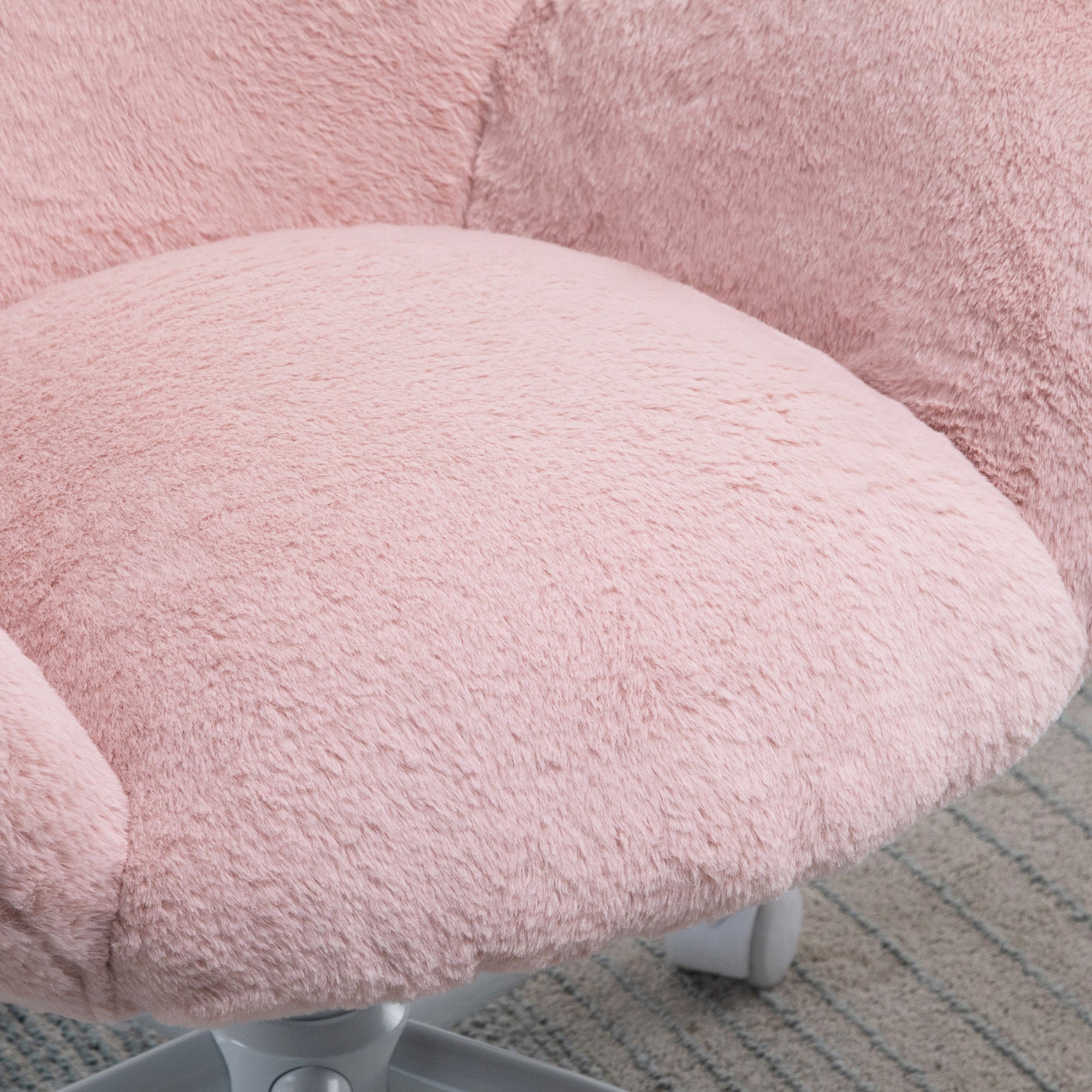 HOMCOM Fluffy Desk Chair, Cute Makeup Vanity Chair with Rolling Wheels for Home Bedroom Living Room, Pink