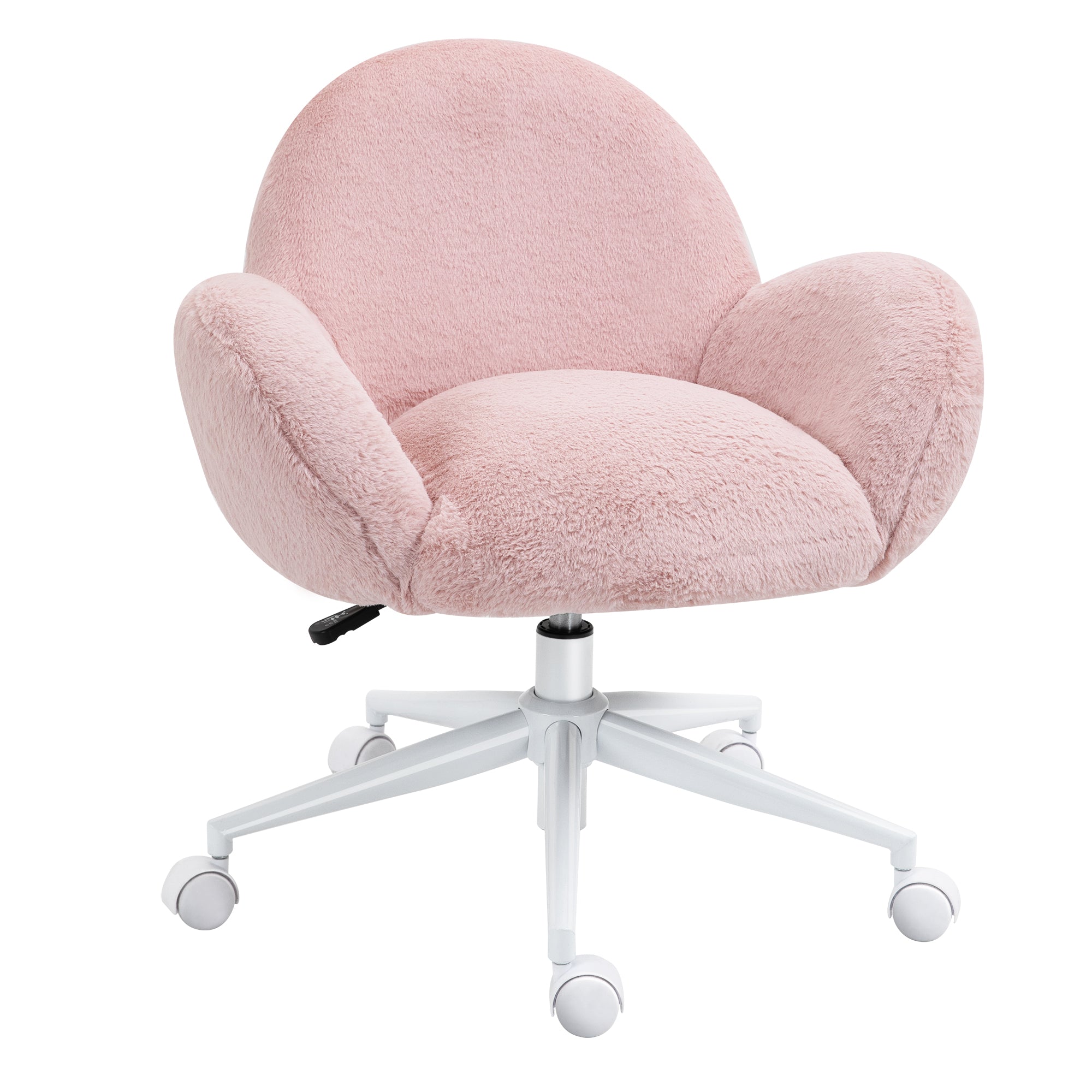 HOMCOM Fluffy Desk Chair, Cute Makeup Vanity Chair with Rolling Wheels for Home Bedroom Living Room, Pink