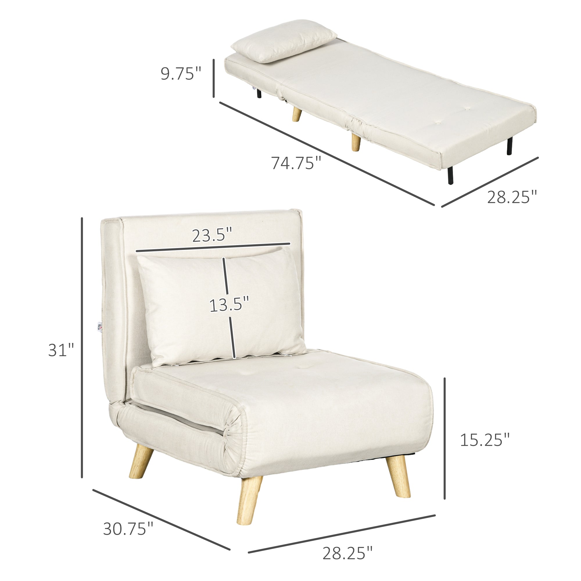 Chair Bed w/ Adjustable Backrest, 2-in-1 Multi-Functional Sofa Bed - HOMCOM