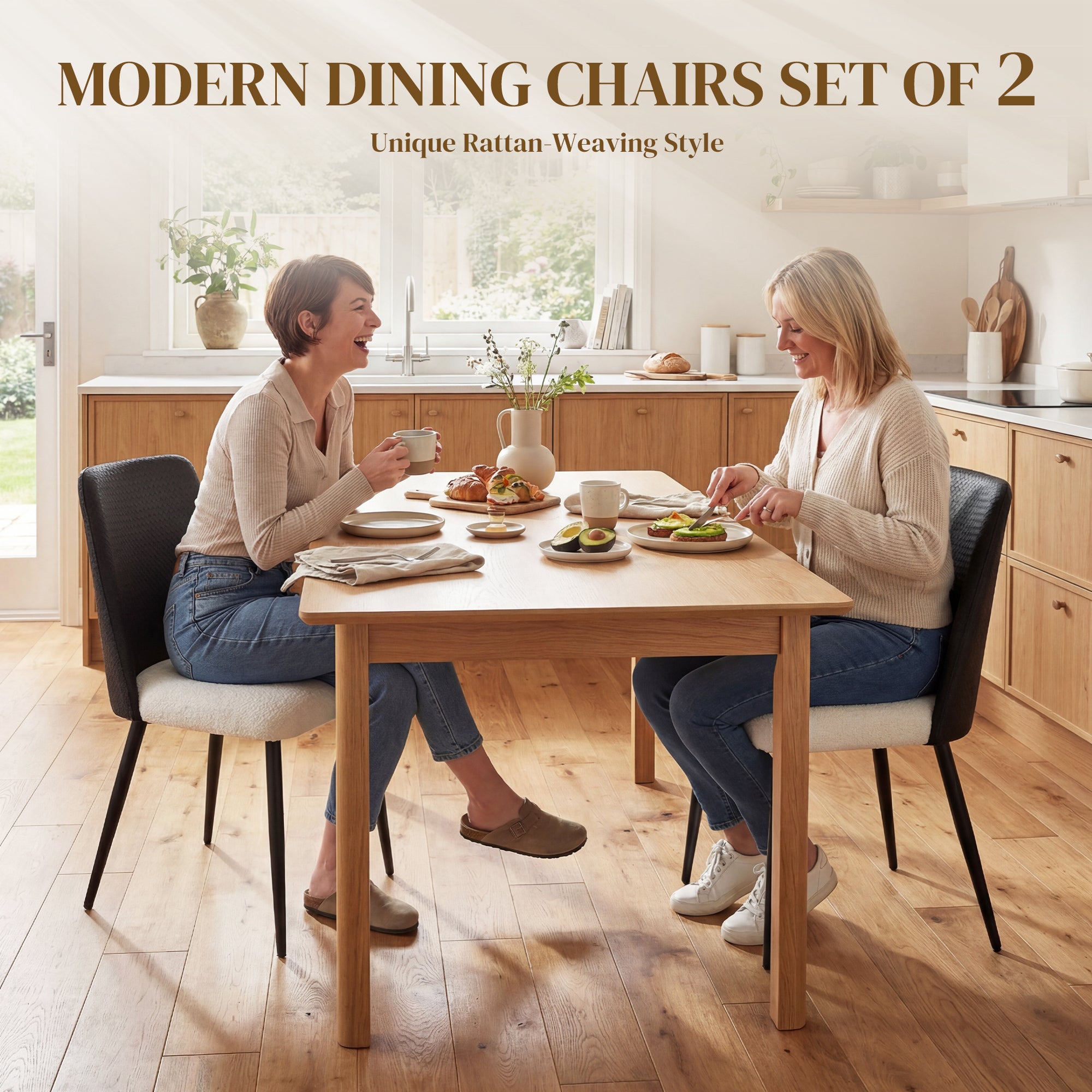 Dining Chairs Set of 2, Upholstered Kitchen Chairs with Padded Seat, Adjustable Foot Pads, Powder-Coated Steel Legs for Dining Room, Kitchen, Black