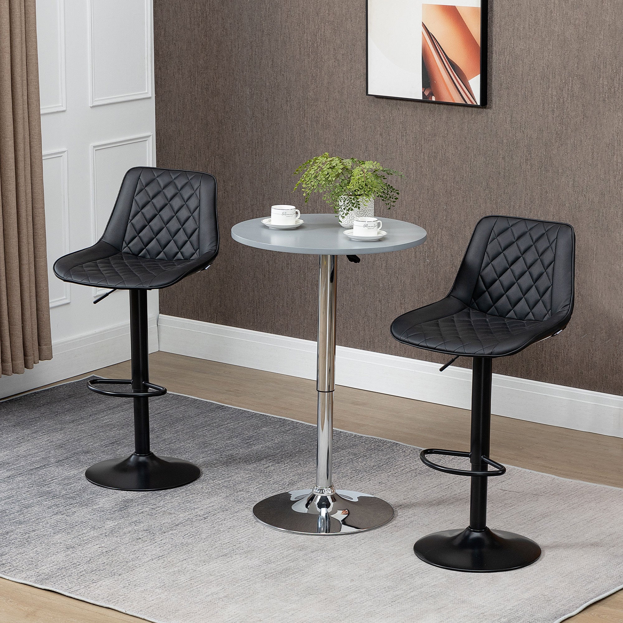 Bar Stools Set of 2, Modern Swivel Counter Height Barstools with Back, Footrest, Adjustable Height, PU Leather Bar Chairs for Kitchen Island, Dining Room, Black