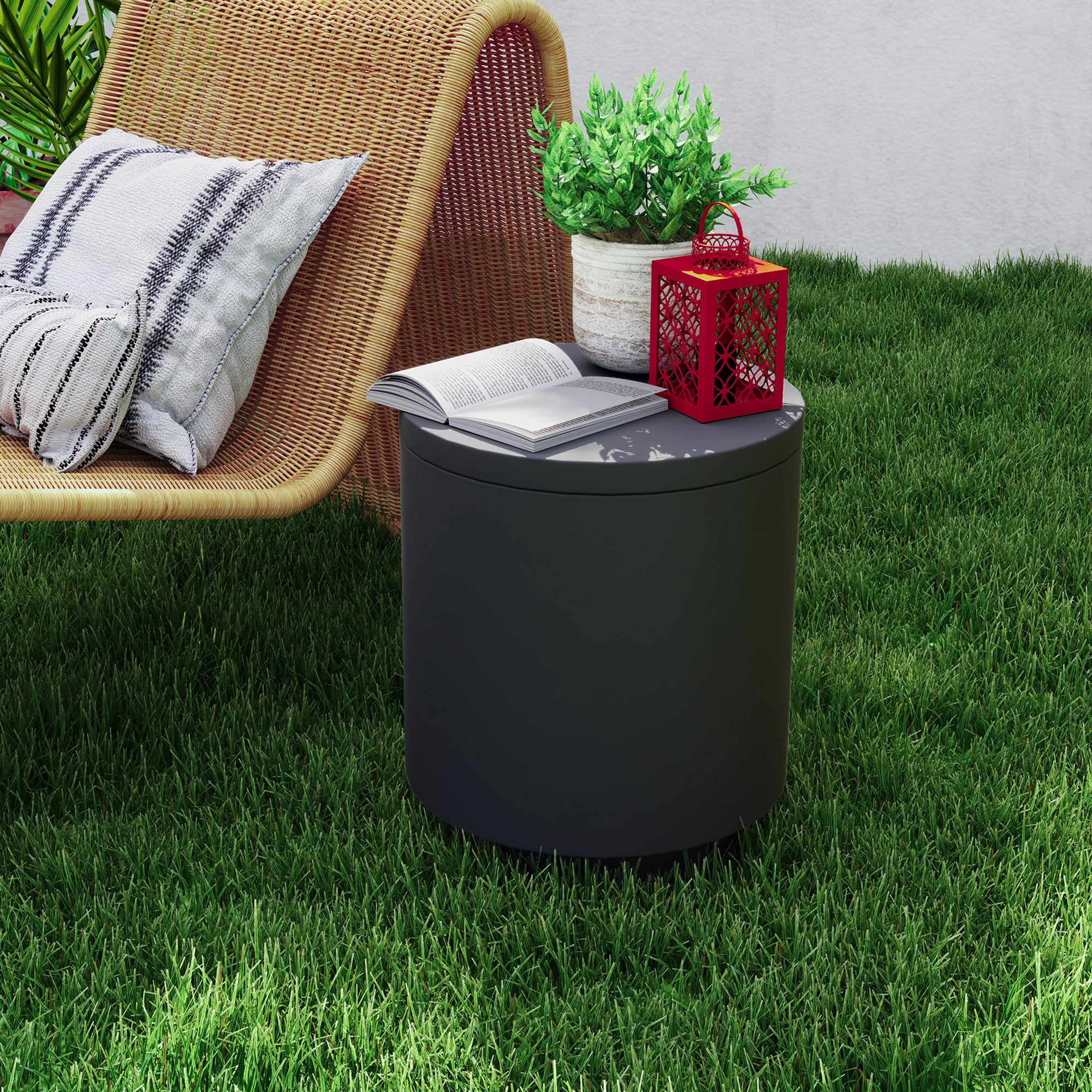 HOMCOM 2.6 Gal Outdoor Cooler Side Table, 3-In-1 Cool Bar Table with Storage, Removable Ice Bucket and Lid, Concrete Small Patio Table for Party, Poolside, Deck, Charcoal Gray