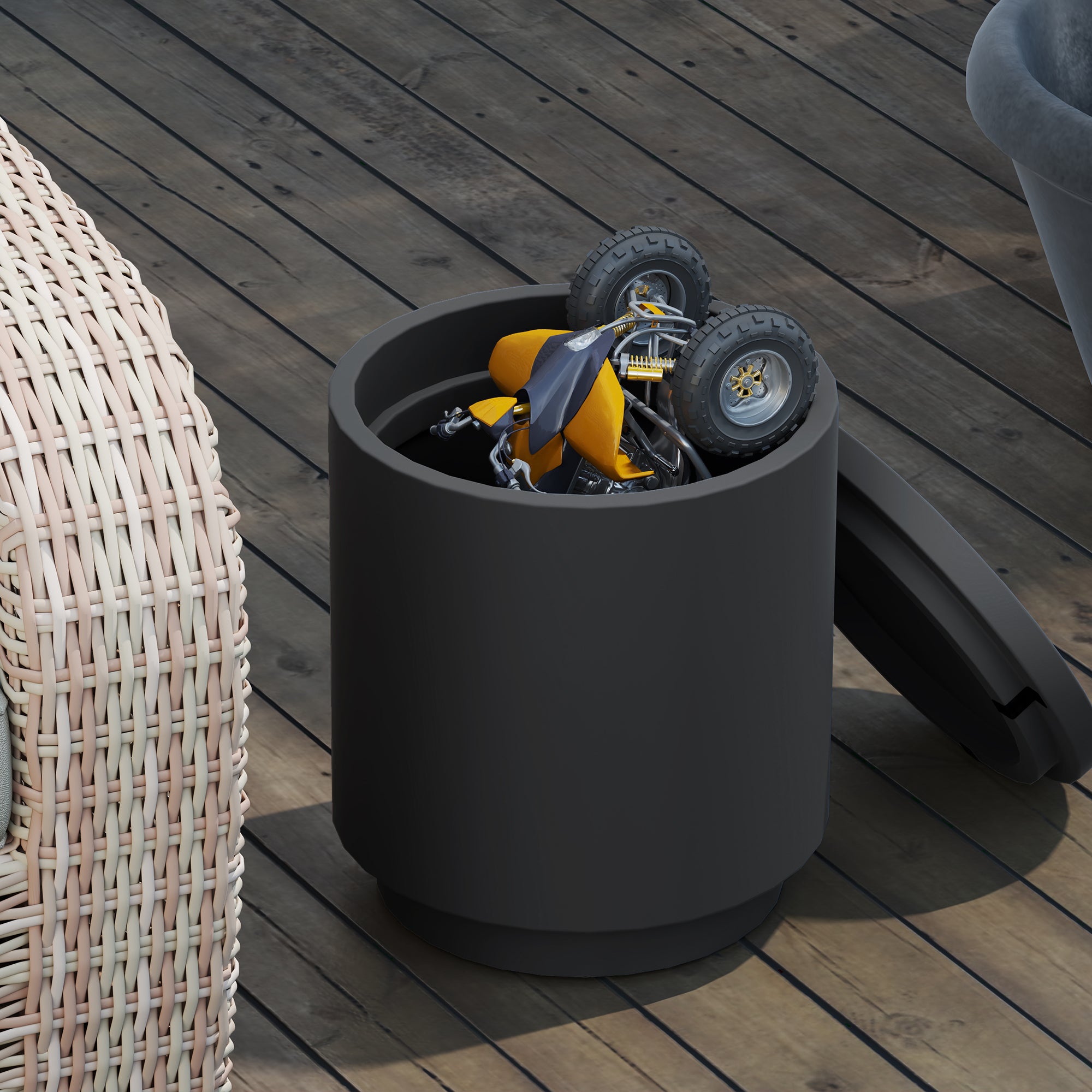 HOMCOM 2.6 Gal Outdoor Cooler Side Table, 3-In-1 Cool Bar Table with Storage, Removable Ice Bucket and Lid, Concrete Small Patio Table for Party, Poolside, Deck, Charcoal Gray