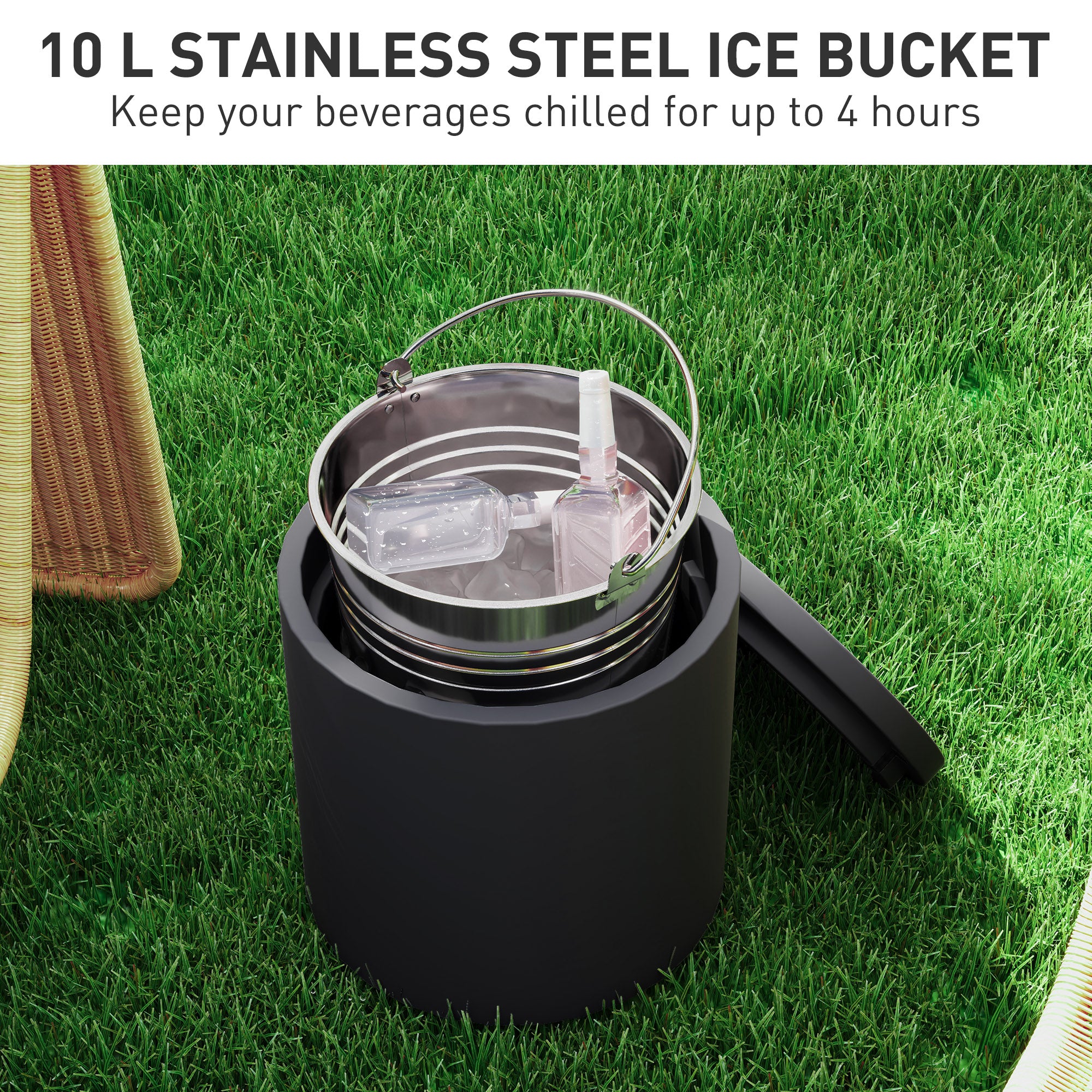 HOMCOM 2.6 Gal Outdoor Cooler Side Table, 3-In-1 Cool Bar Table with Storage, Removable Ice Bucket and Lid, Concrete Small Patio Table for Party, Poolside, Deck, Charcoal Gray