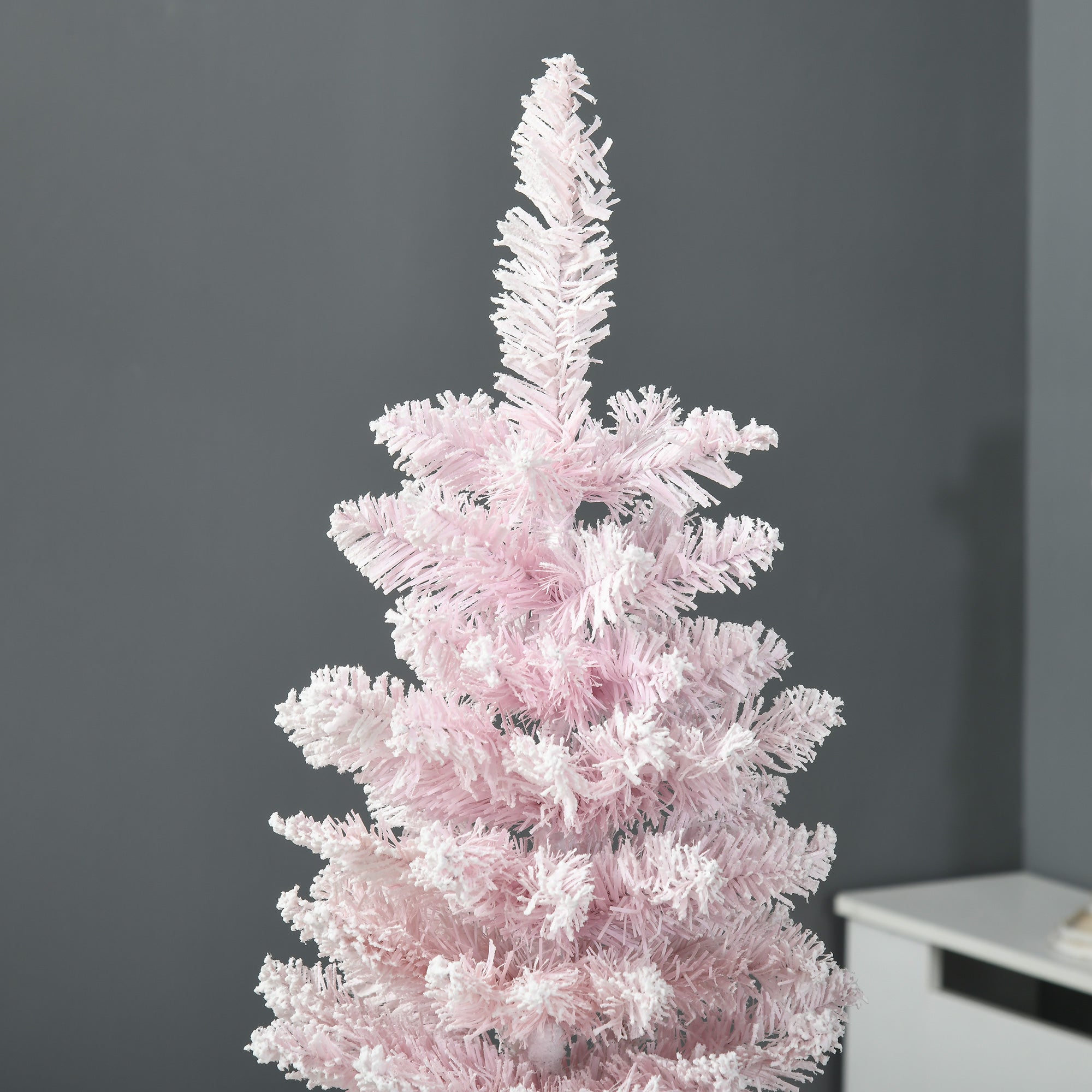 5' Decorated Snow Flocked Artificial Christmas Tree Pencil Shape Realistic Branches Pink