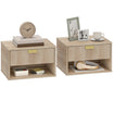 Floating Bedside Tables Set of 2, Wall Mounted Nightstands with Fluted Drawer and Open Shelf for Small Bedroom, Modern Bedside Table, 40 x 30 x 25 cm, Oak