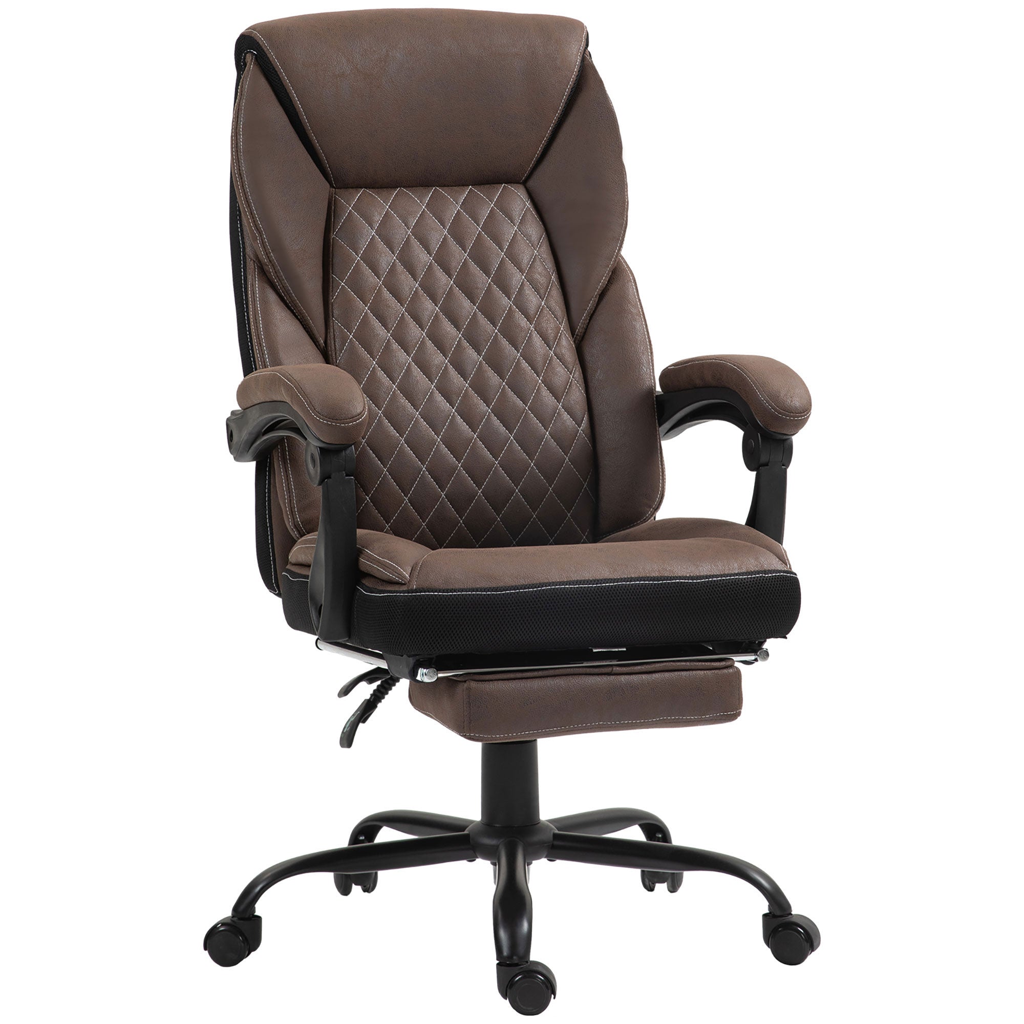 High Back Office Chair w/ Footrest, Swivel Wheels & Padded Arms, Brown