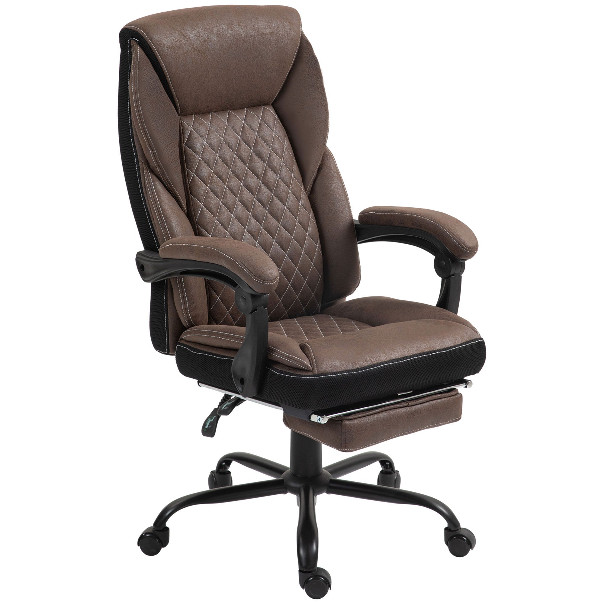 High Back Office Chair w/ Footrest, Swivel Wheels & Padded Arms, Brown