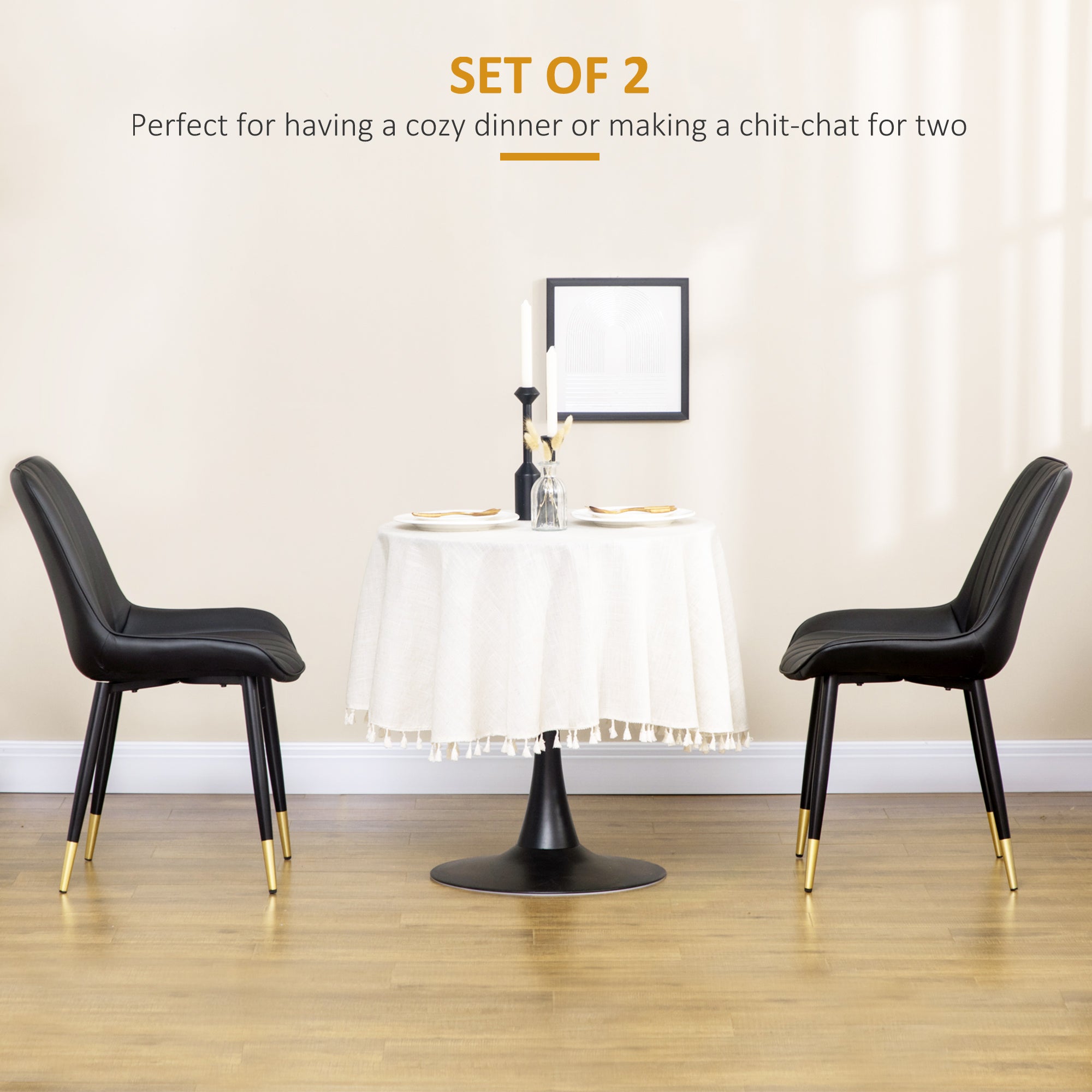 HOMCOM Dining Chairs Set of 2, Modern Kitchen Chair with PU Leather Upholstery and Steel Legs, Accent Chairs for Living Room, Bedroom, Black