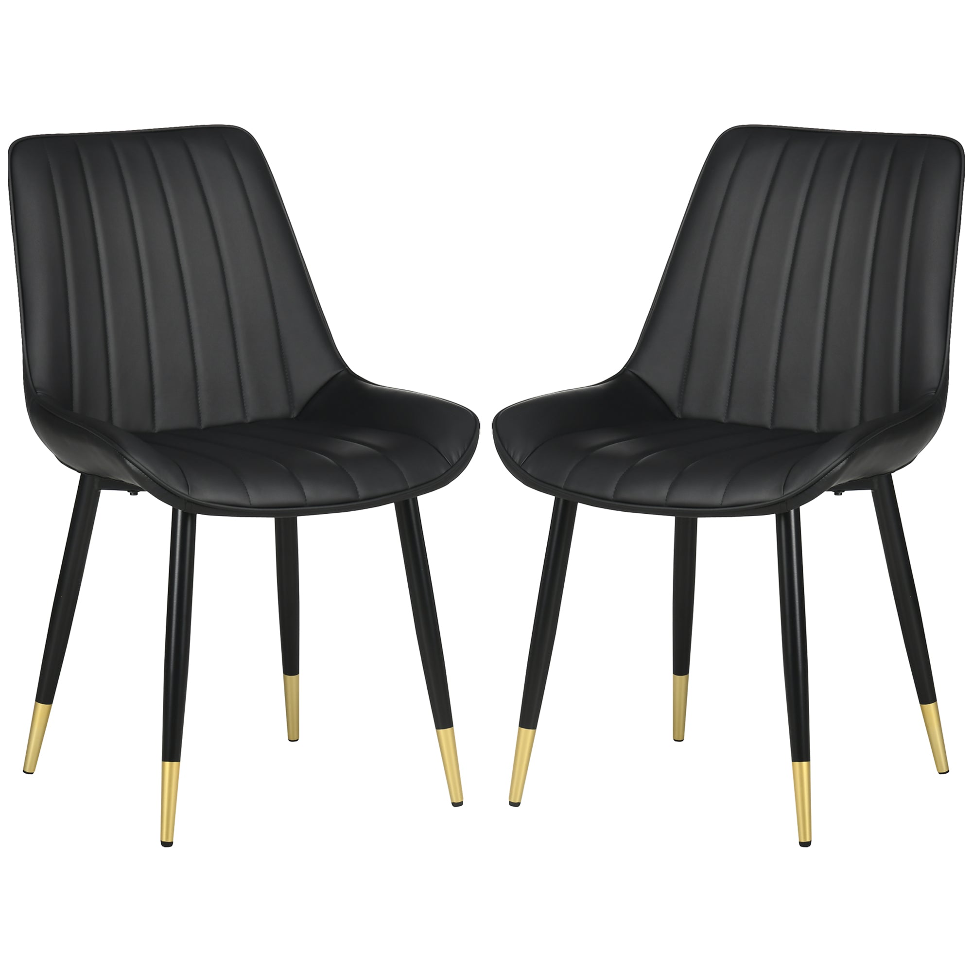 HOMCOM Dining Chairs Set of 2, Modern Kitchen Chair with PU Leather Upholstery and Steel Legs, Accent Chairs for Living Room, Bedroom, Black