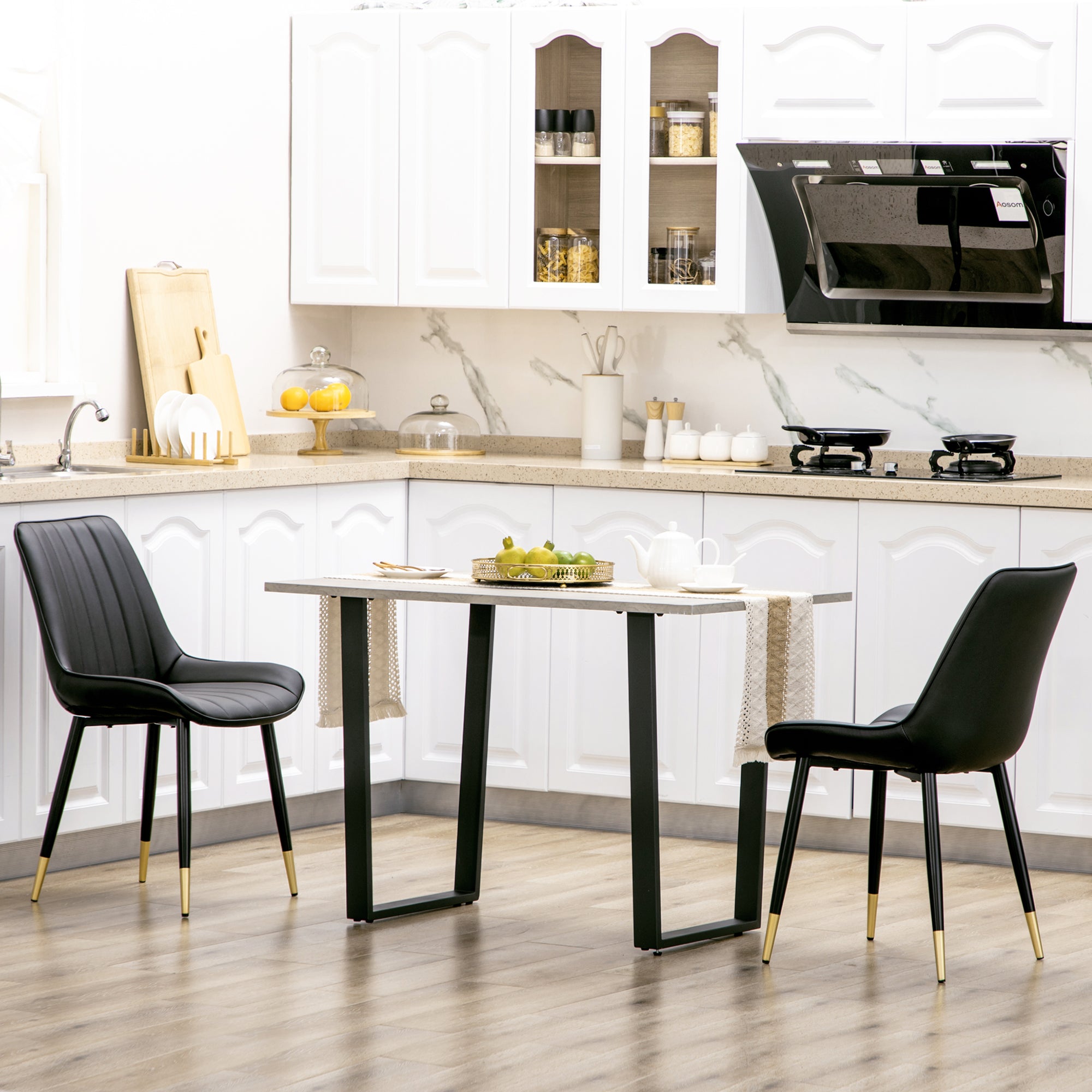 HOMCOM Dining Chairs Set of 2, Modern Kitchen Chair with PU Leather Upholstery and Steel Legs, Accent Chairs for Living Room, Bedroom, Black