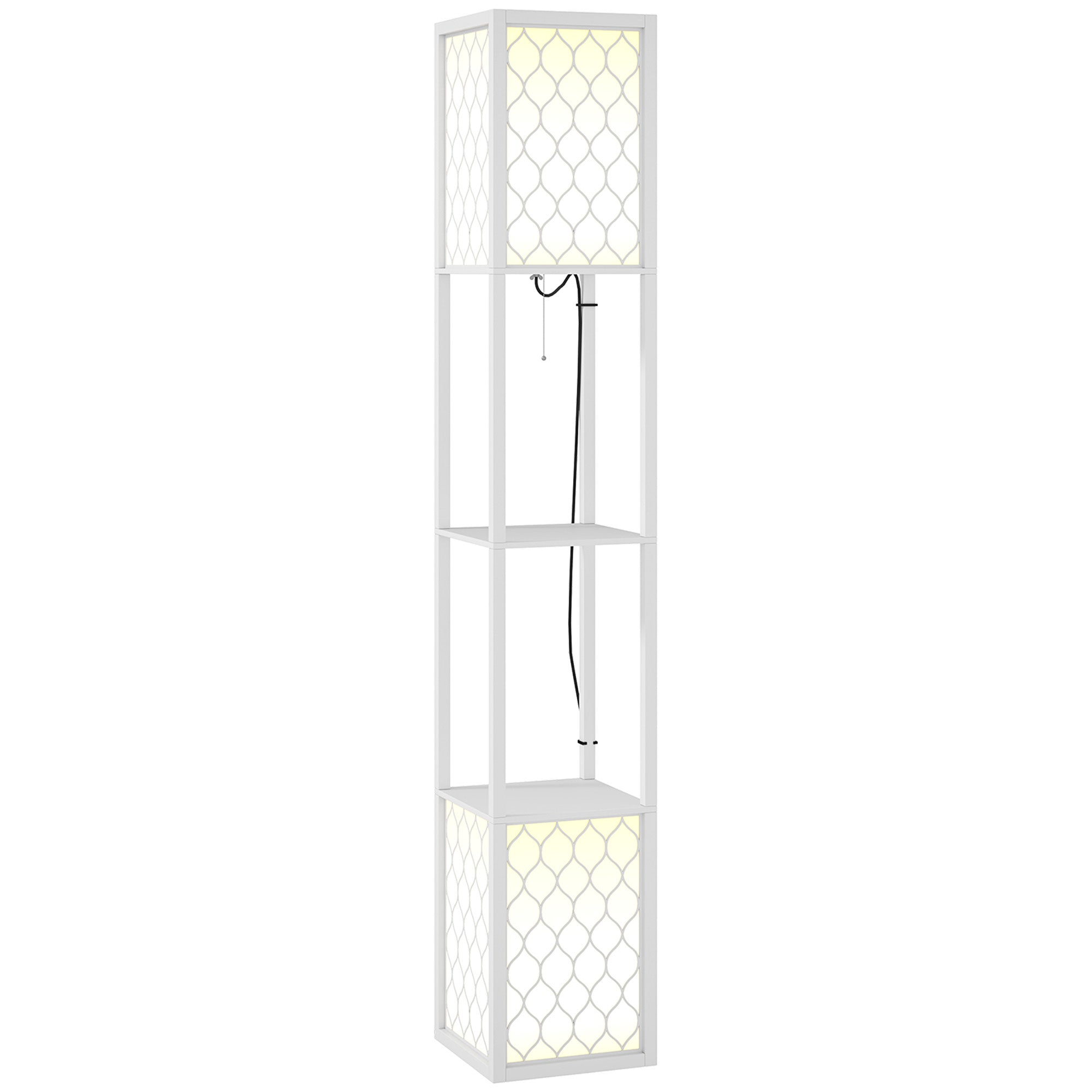 HOMCOM Floor Lamp with Shelves, Dual Light, Modern Tall Standing Lamps for Living Room, Bedroom, with Pull Chain Switch, Bulb not Included, White