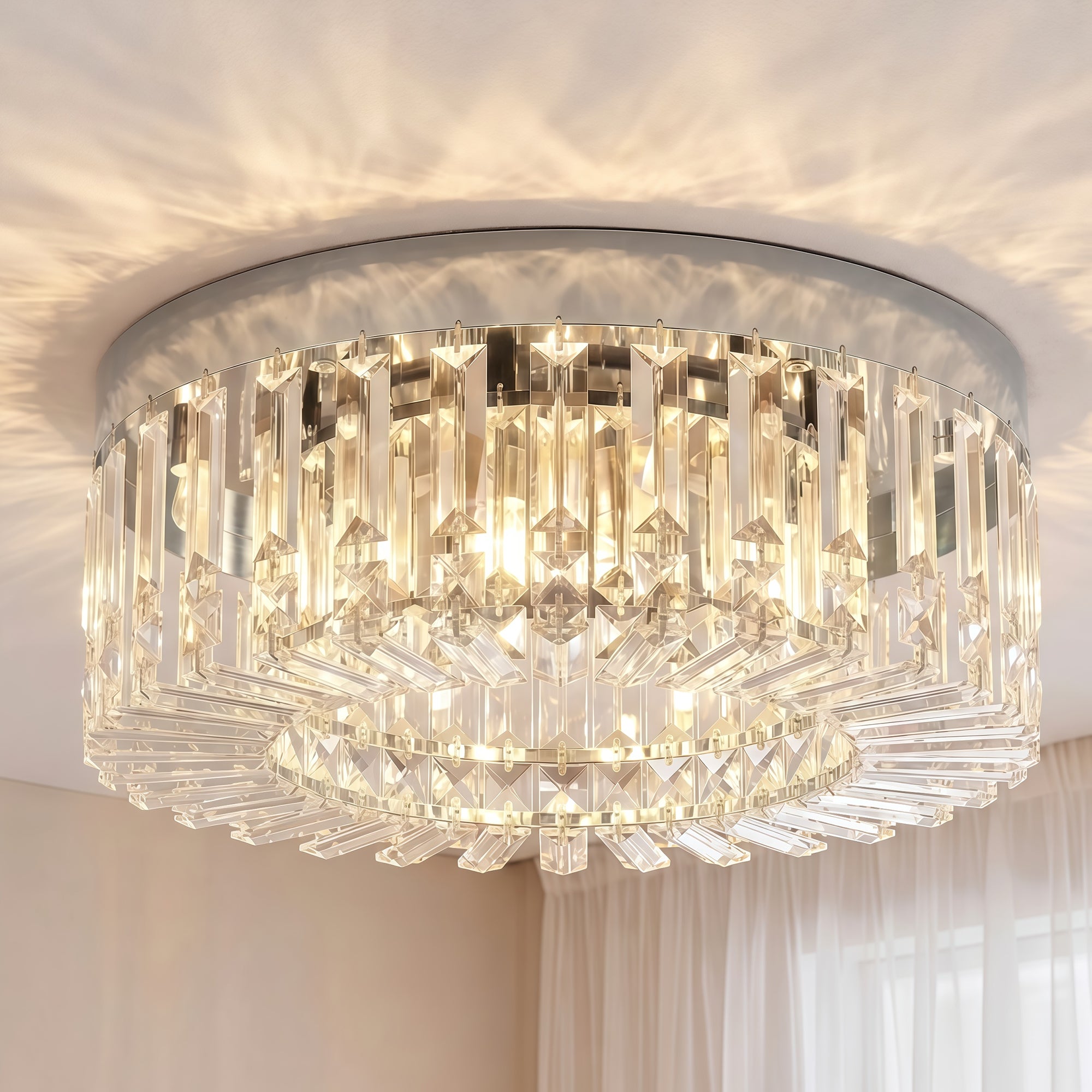 Crystal Chandeliers Ceiling Light with 160 Crystal Pendants, Modern 6-Light Flush Mount Ceiling Light for Living Room, Bedroom, Dining Room, Hall, Silver Tone