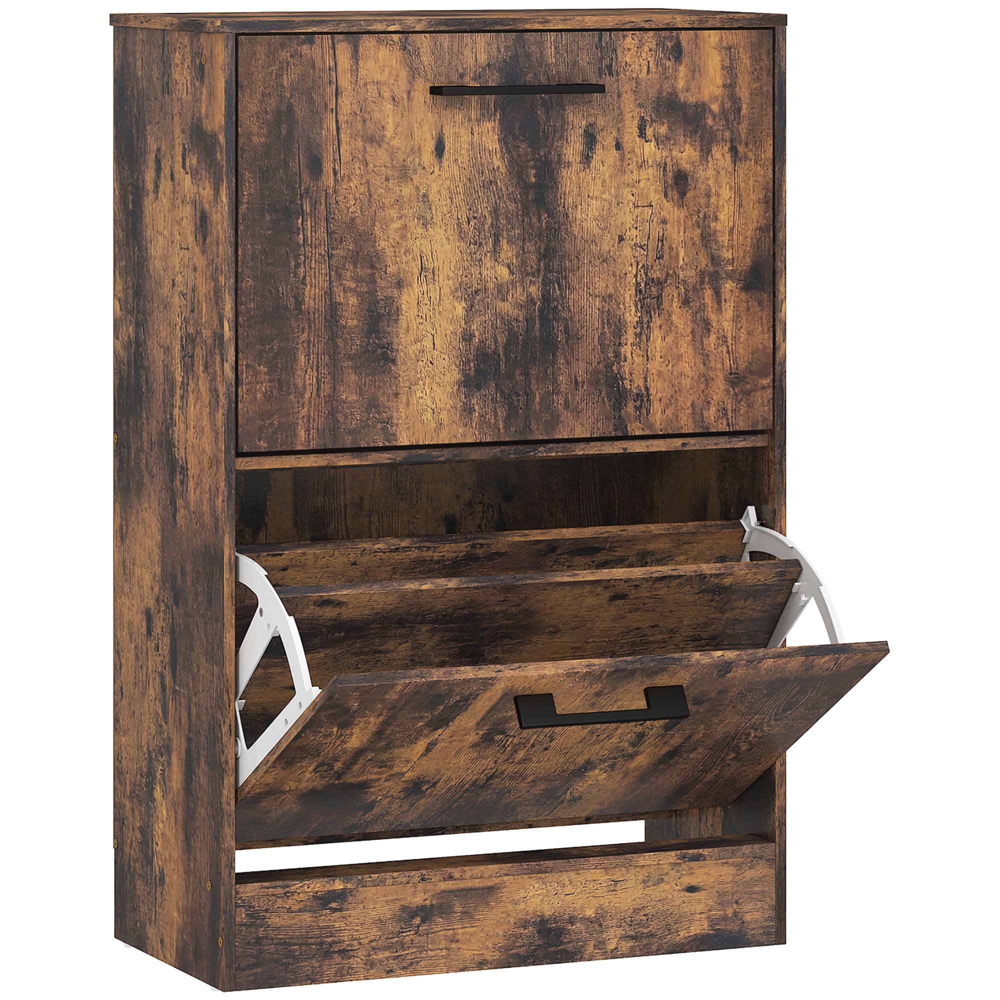 Shoe Cabinet with 2 Flip Drawers, Modern Narrow Shoe Storage Cabinet with Adjustable Dividers, Entryway Storage Unit for up to 12 Pairs for Hallway, Living Room, Rustic Brown