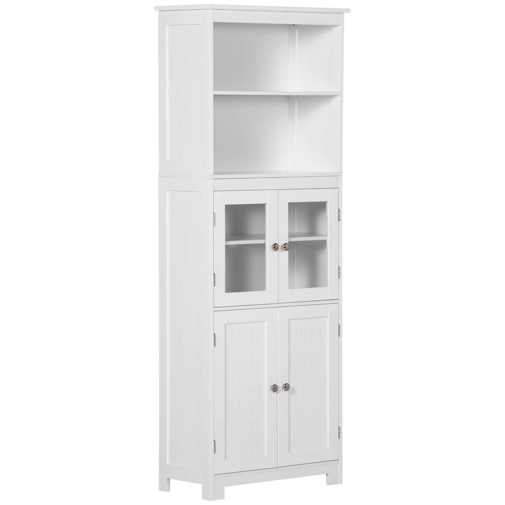HOMCOM Freestanding Kitchen Cupboard, 4-Door Storage Cabinet with Adjustable Shelf and Glass Doors for Dining Room, Living Room, White