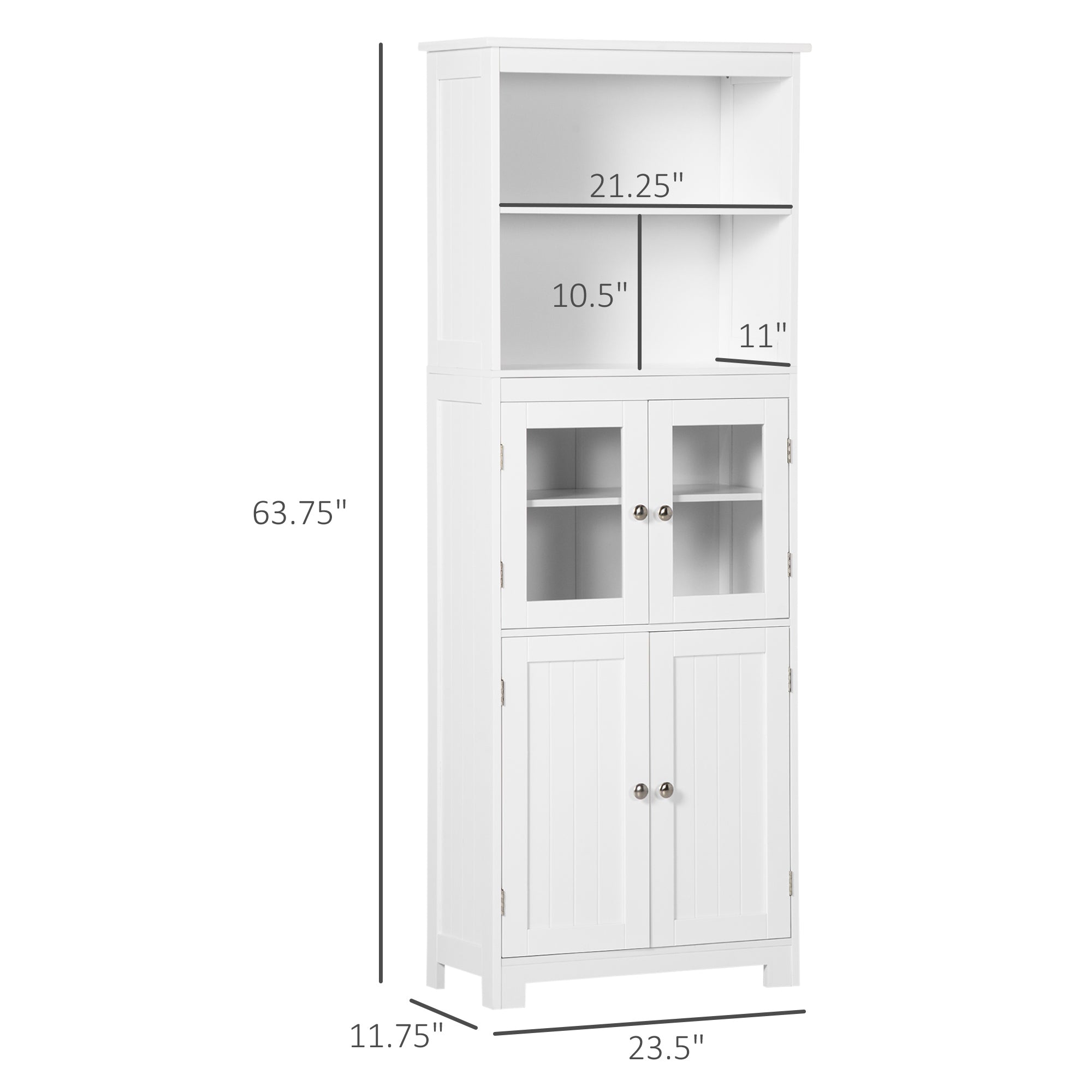 63" Small Buffet with Hutch, 4-Door Kitchen Pantry with Adjustable Shelf, White