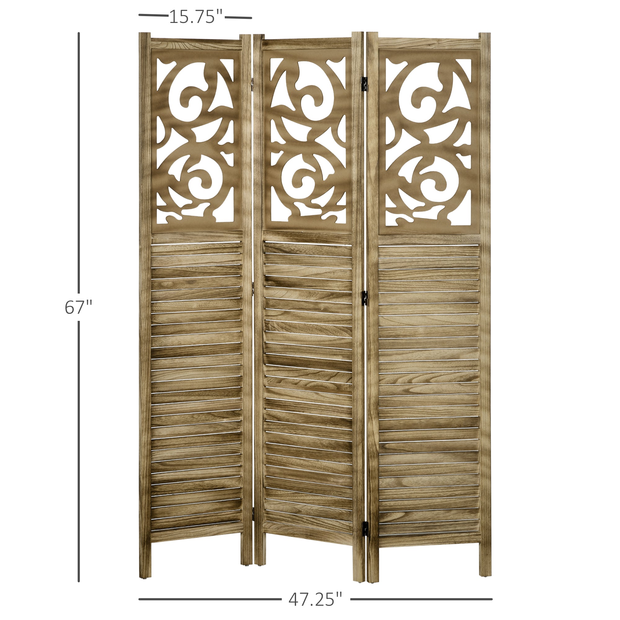 3 Panel Wooden Room Divider, Folding Privacy Screen for Home Office, 63"x67"x0.75"