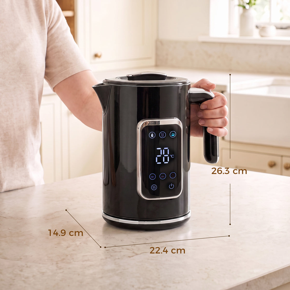 Electric Kettle, 1.7L Fast Boil 3000W Water Kettle with LED Display, Adjustable Temperature, Keep Warm Function, Auto Shut-off Boil-Dry Protection, Double-Wall, Black