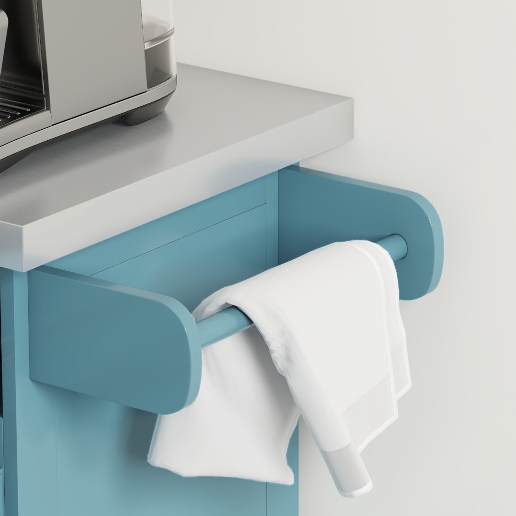 36" Stainless Steel Top Kitchen Island with Storage Drawers, Racks & Cabinets, Teal Blue