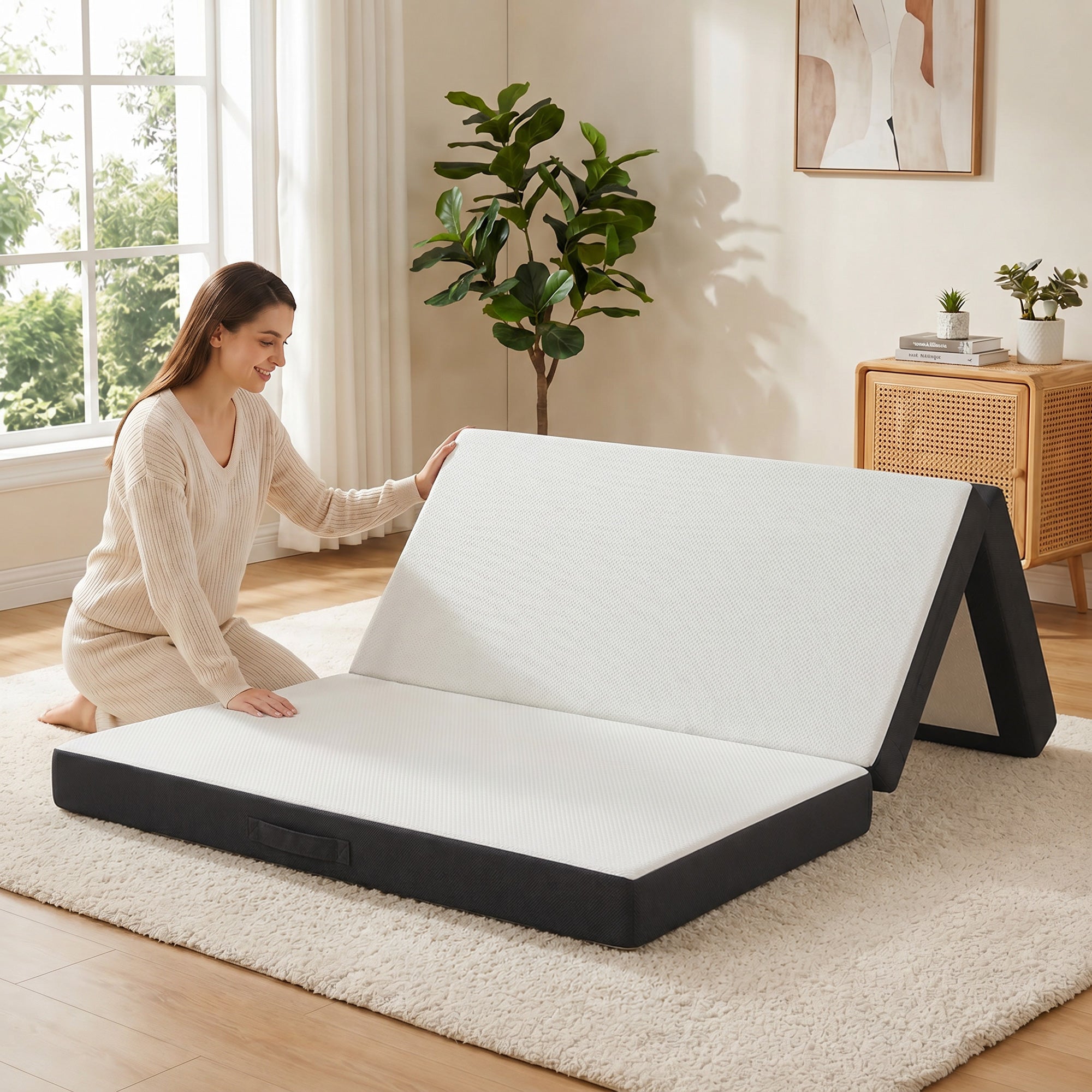 Trifold Mattress, 6 Inch Memory Foam Foldable Mattress, Full Portable Folding Floor Bed with Washable Cover, Cooling Gel Topper for Guest, Camping, RV, Travel, Yoga, Made in USA, 75" x 54" x 6"