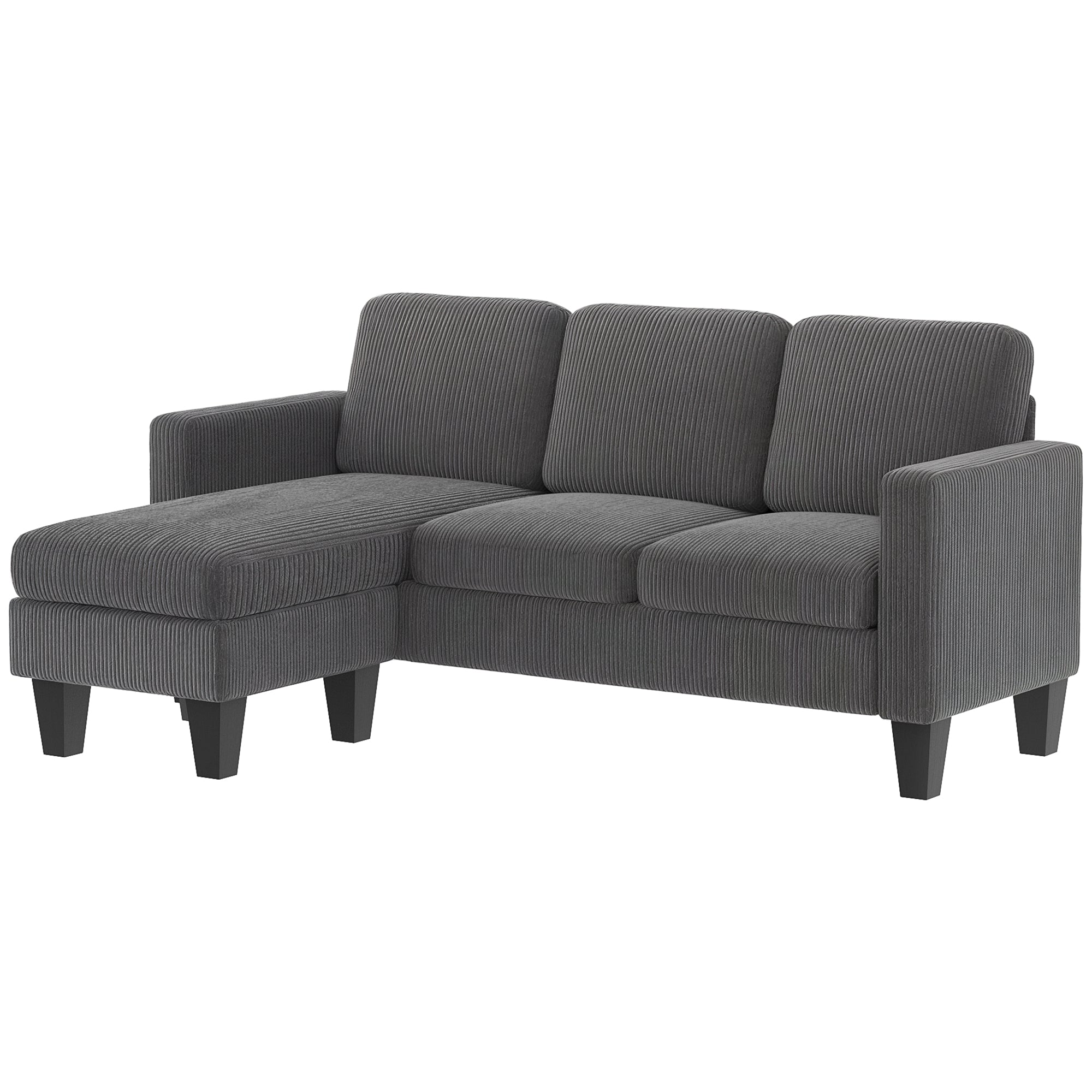 73" Sectional Sofa, L Shaped Couch with Reversible Chaise or Ottoman, Corduroy 3 Seat Sectional Couch for Living Room, Bedroom, Apartment, 2200lb Capacity, Dark Gray
