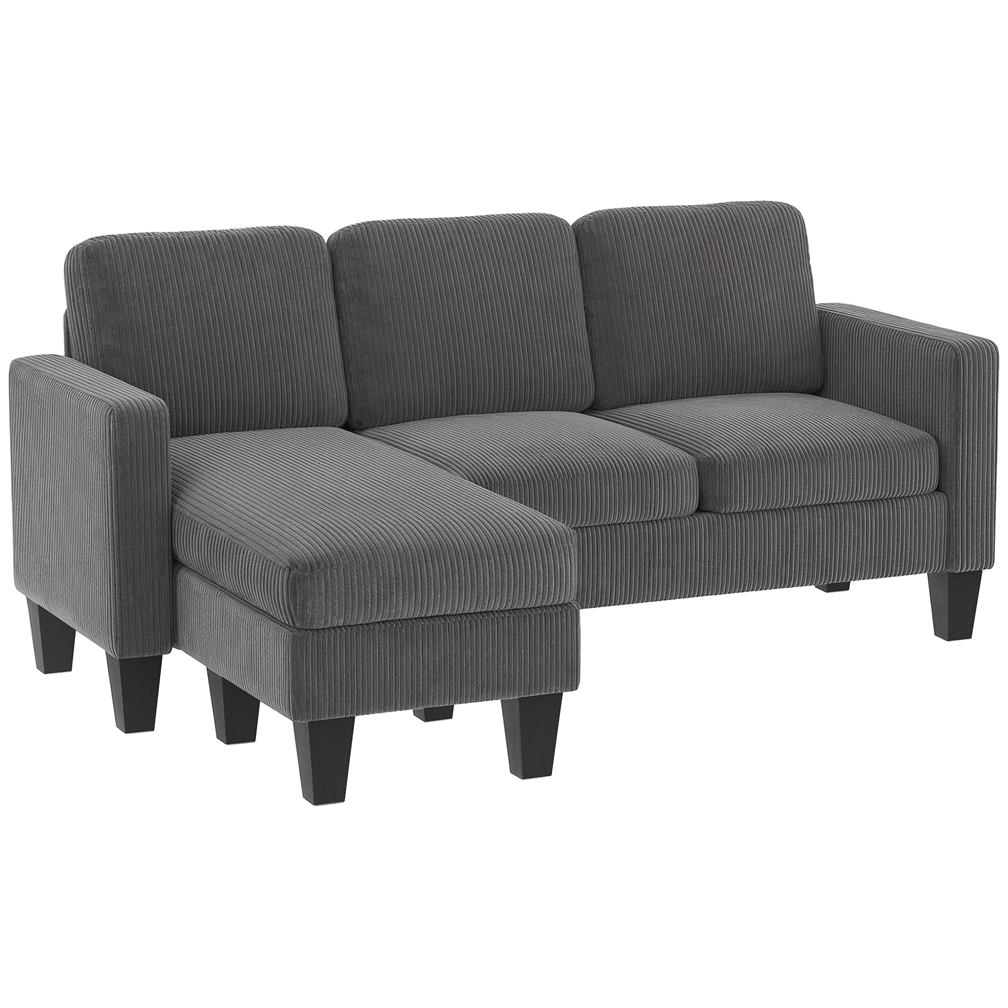 73" Sectional Sofa, L Shaped Couch with Reversible Chaise or Ottoman, Corduroy 3 Seat Sectional Couch for Living Room, Bedroom, Apartment, 2200lb Capacity, Dark Gray