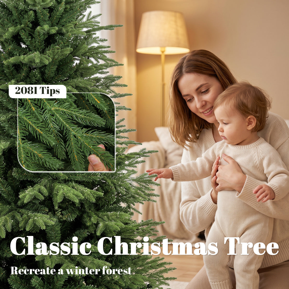 6ft Artificial Christmas Tree, Full Hinged Xmas Tree with 2081 PE & PVC Tips, Foldable Metal Base for Home Office Holiday Decoration, Green