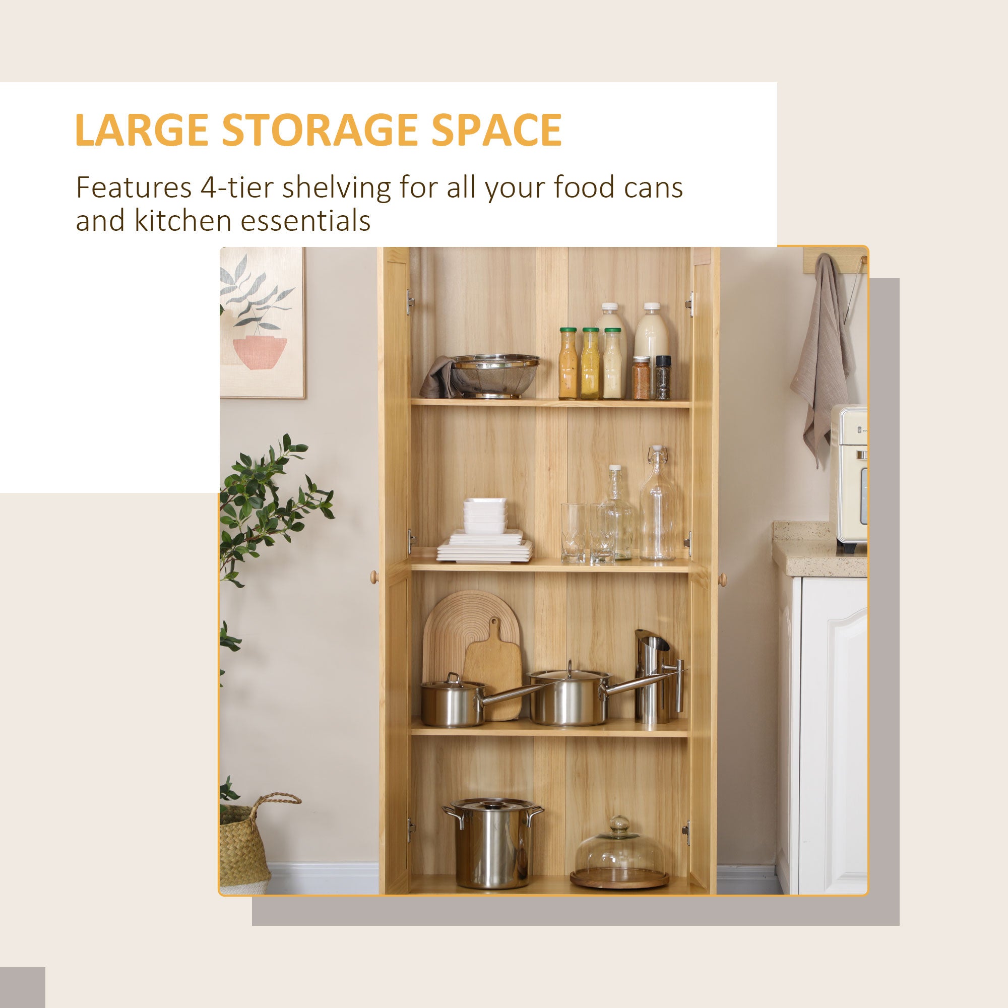 67" PiNewood Kitchen Pantry Storage Cabinet Freestanding Cabinets Light Brown