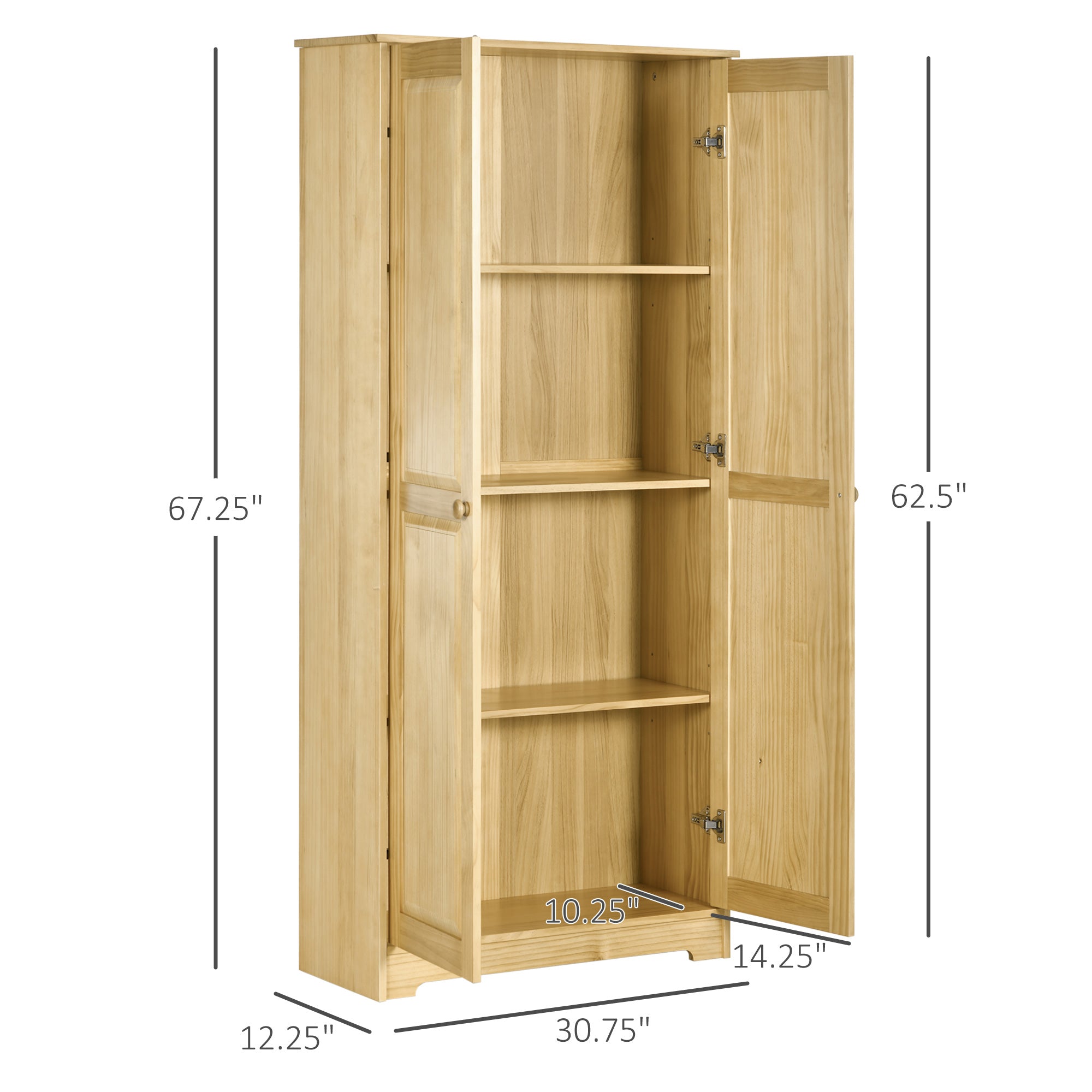 67" PiNewood Kitchen Pantry Storage Cabinet Freestanding Cabinets Light Brown