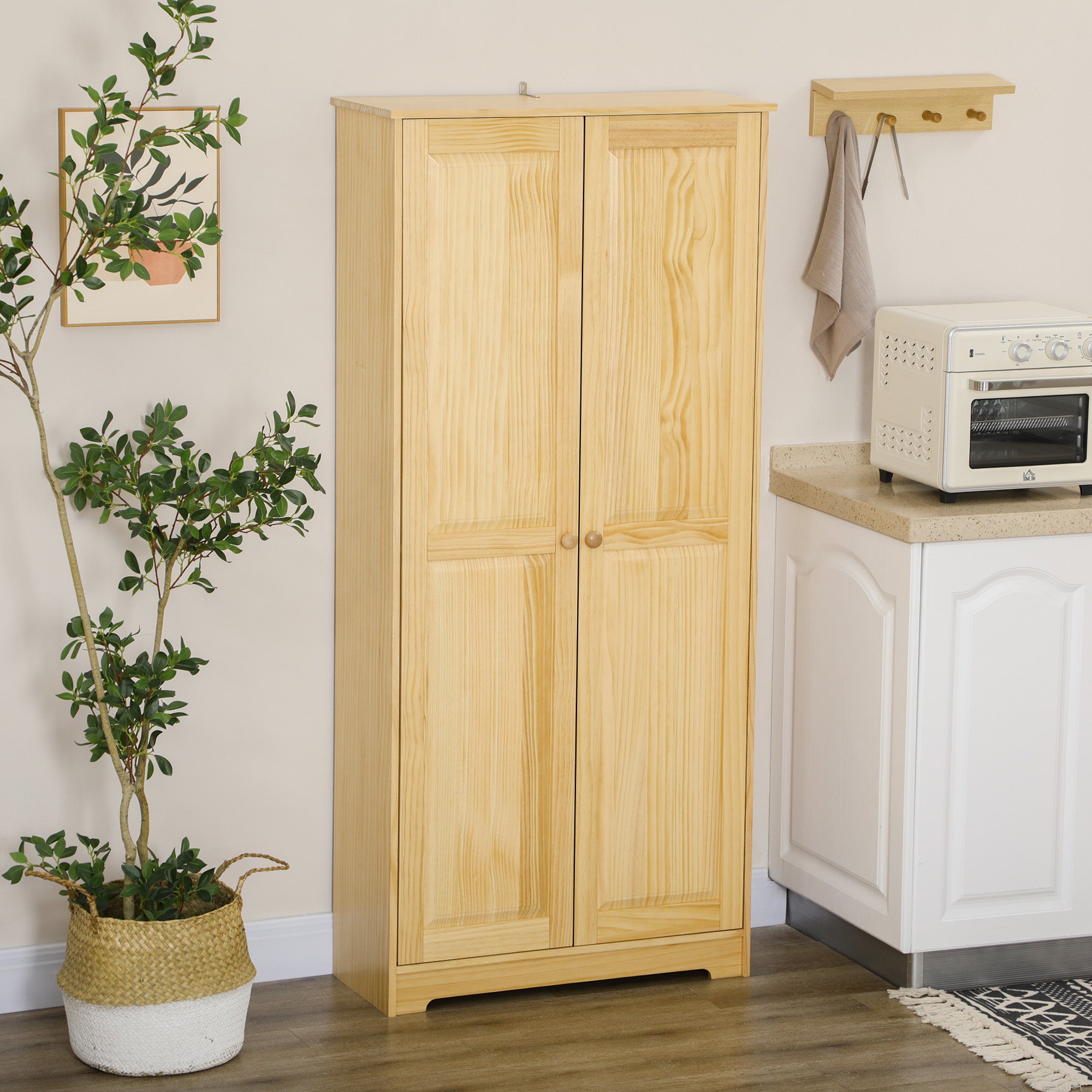 67" PiNewood Kitchen Pantry Storage Cabinet Freestanding Cabinets Light Brown