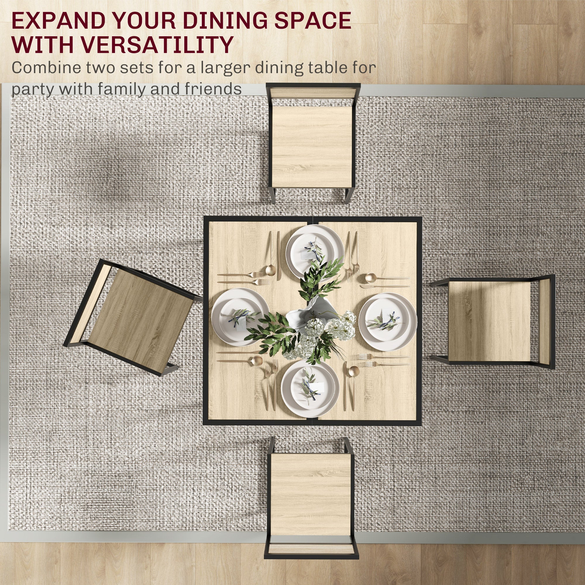 3-Piece Dining Room Set, Industrial Kitchen Rectangular Table & 2 Dining Chairs, Oak