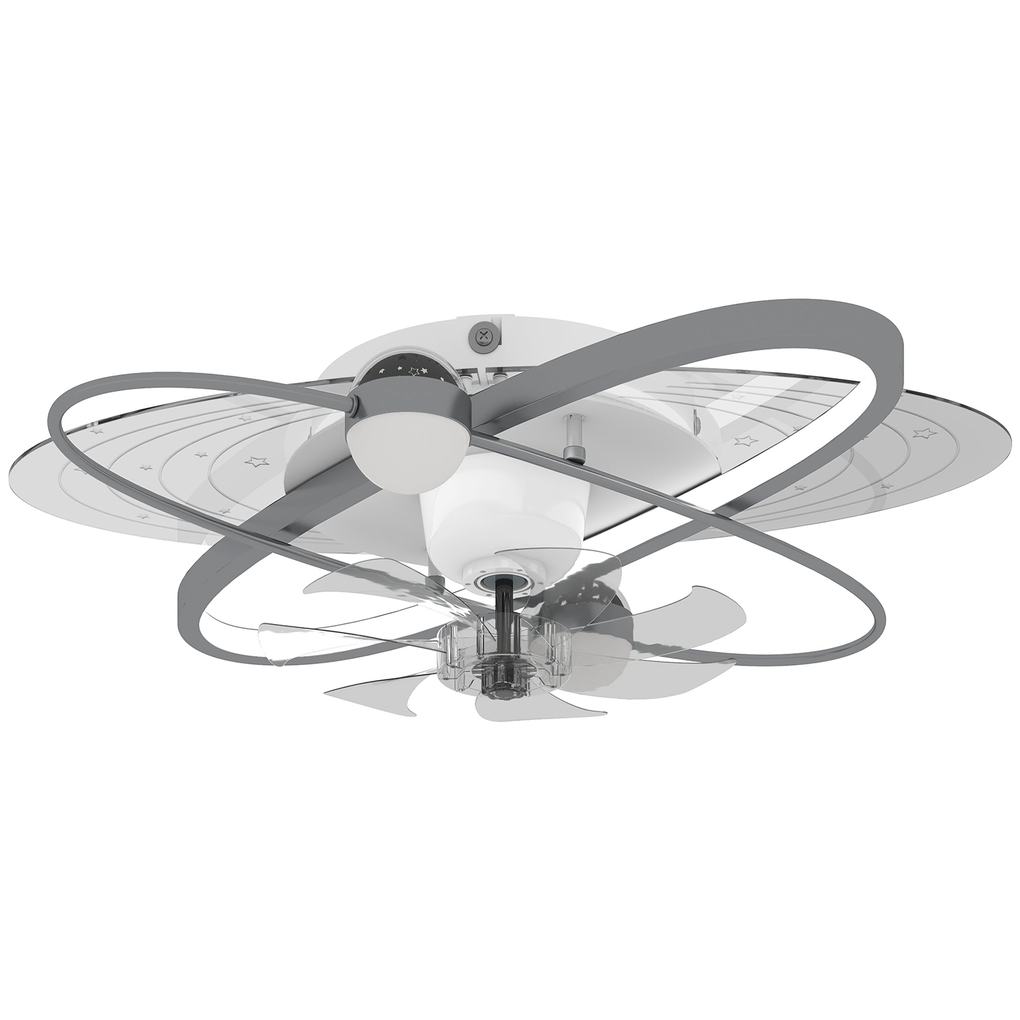 Ceiling Fans with Lights and Remote & App Control, 62 cm Modern LED Ceiling Fan Light with 3 Colour Temperatures, 6 Speed, Timer, Dimmable, Quiet Reversible DC Motor, for Bedroom, Silver Tone