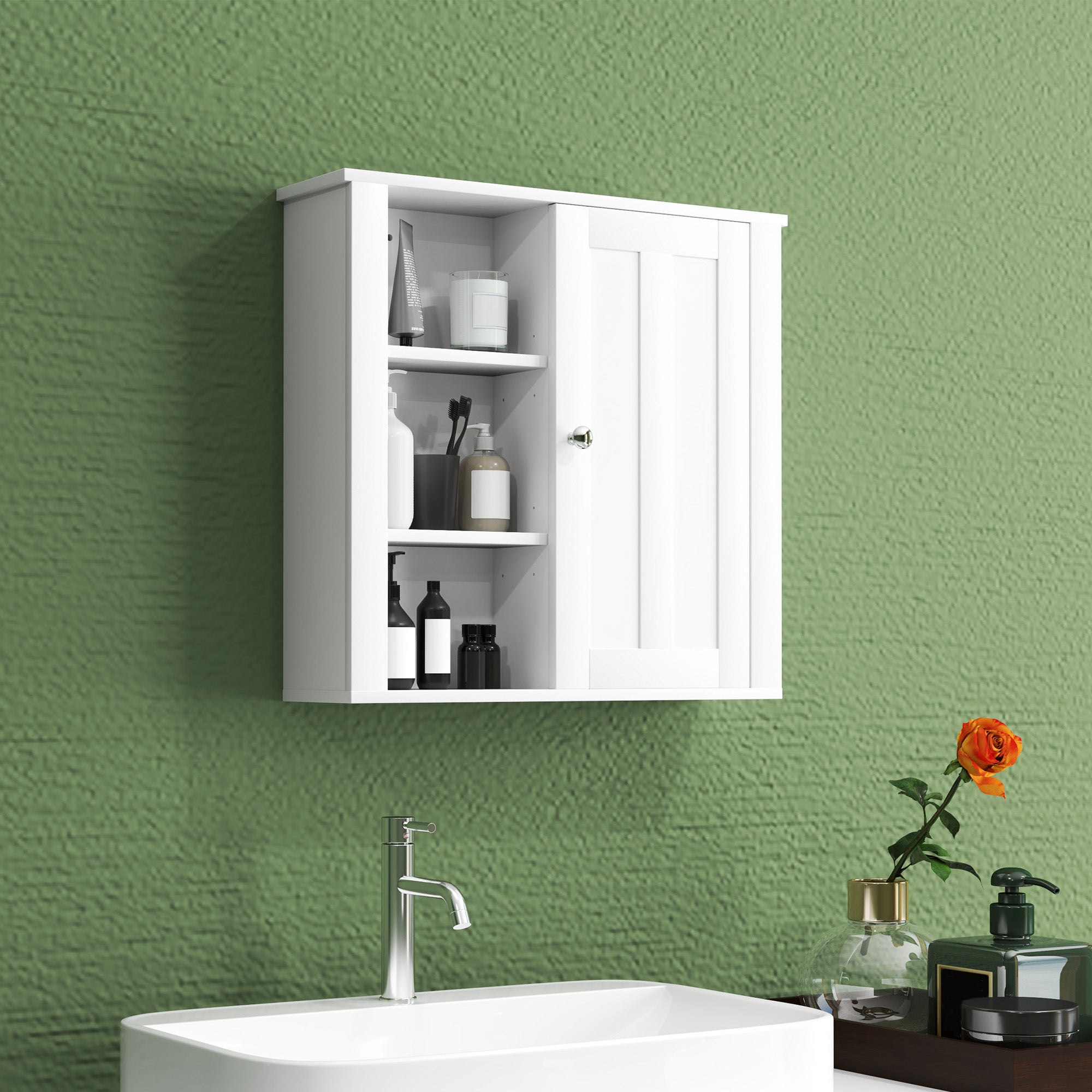 HOMCOM Bathroom Cabinet, Modern Bathroom Wall Cabinet with Adjustable Shelves and Cupboard, 53W x 15D x 51H cm, White