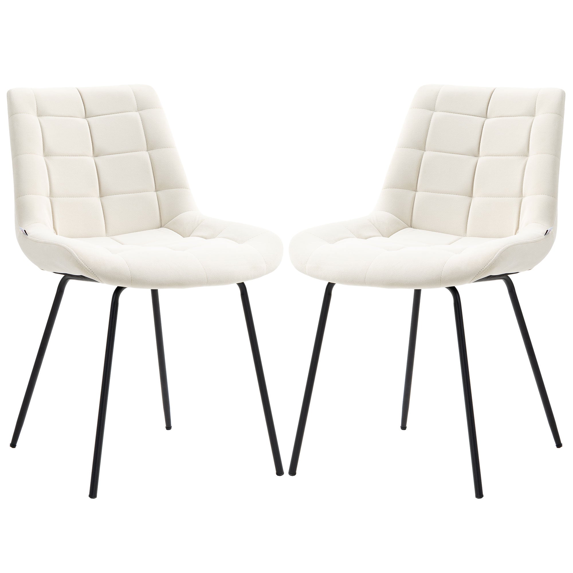 HOMCOM Dining Chairs Set of 2, Modern Upholstered Kitchen Chairs with Steel Legs for Living Room, Bedroom, Cream White