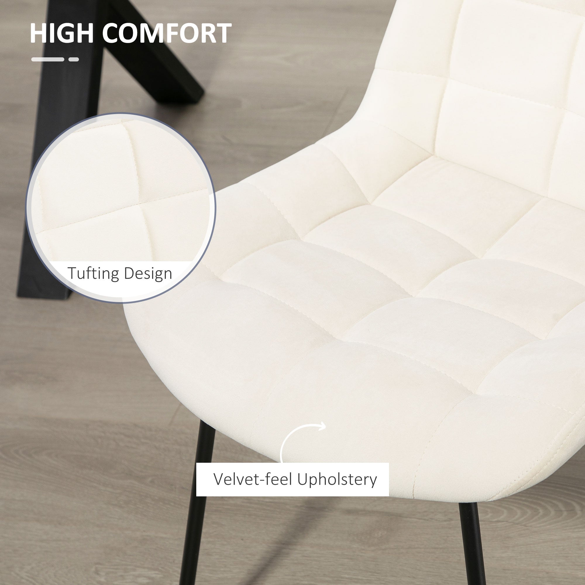 HOMCOM Dining Chairs Set of 2, Modern Upholstered Kitchen Chairs with Steel Legs for Living Room, Bedroom, Cream White