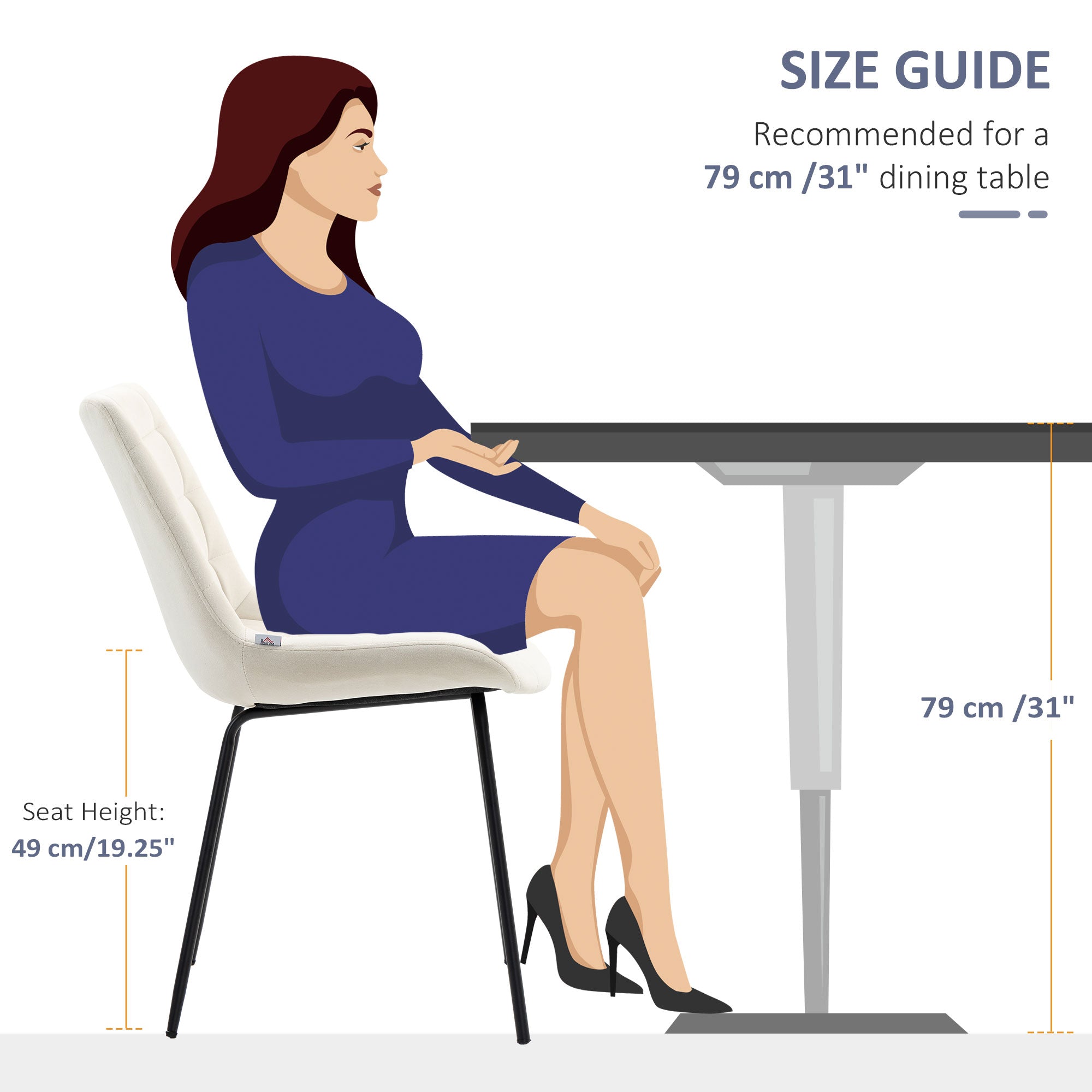 HOMCOM Dining Chairs Set of 2, Modern Upholstered Kitchen Chairs with Steel Legs for Living Room, Bedroom, Cream White