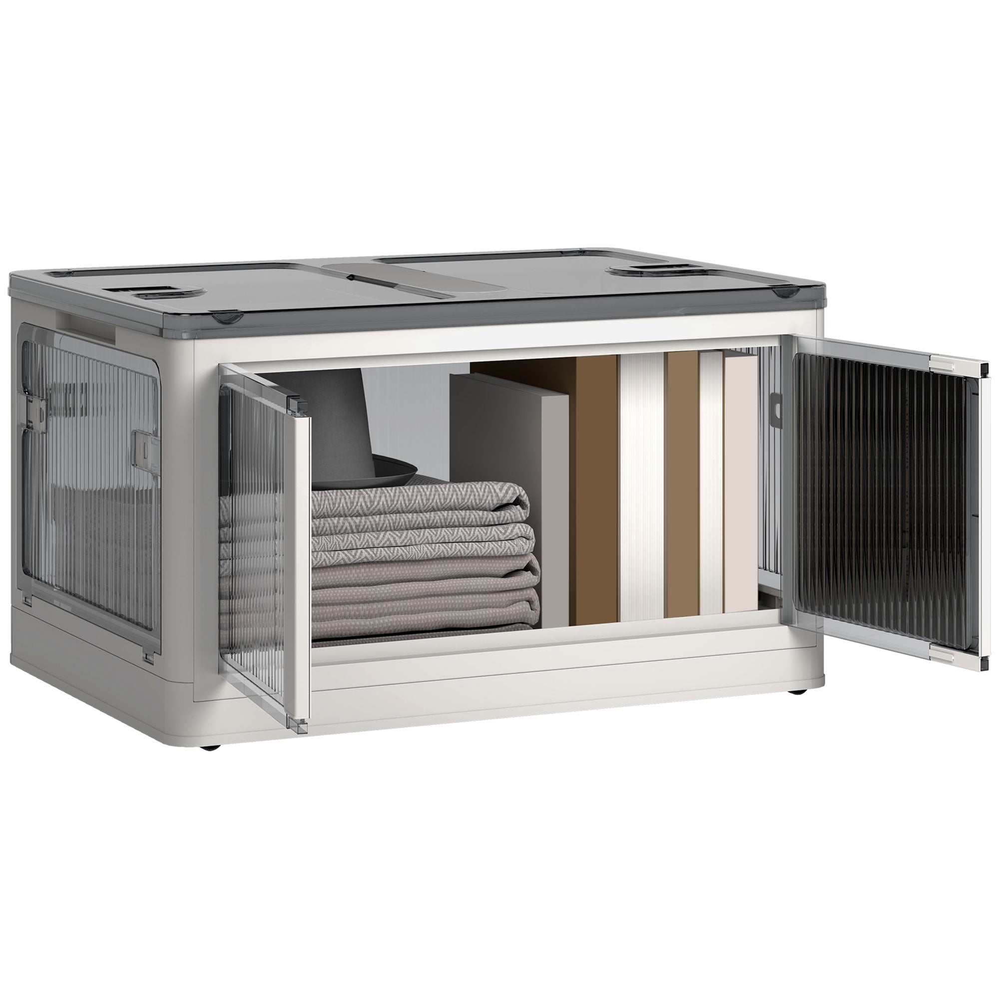 Stackable Storage Bins with Lids Wheels and Collapsible White