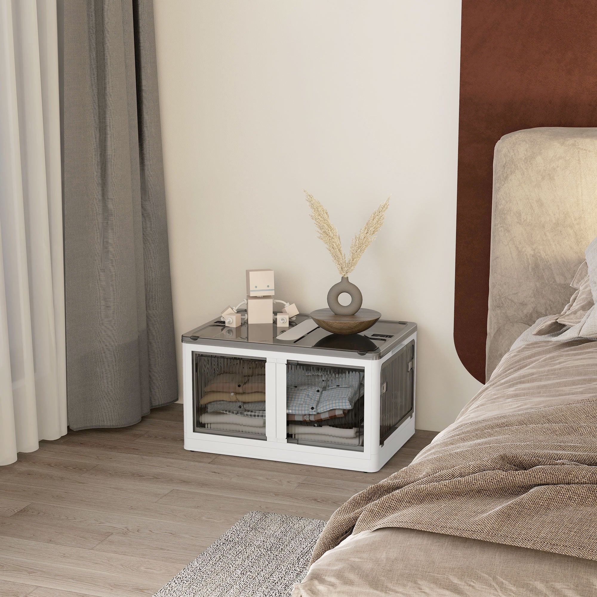 Stackable Storage Bins with Lids Wheels and Collapsible White