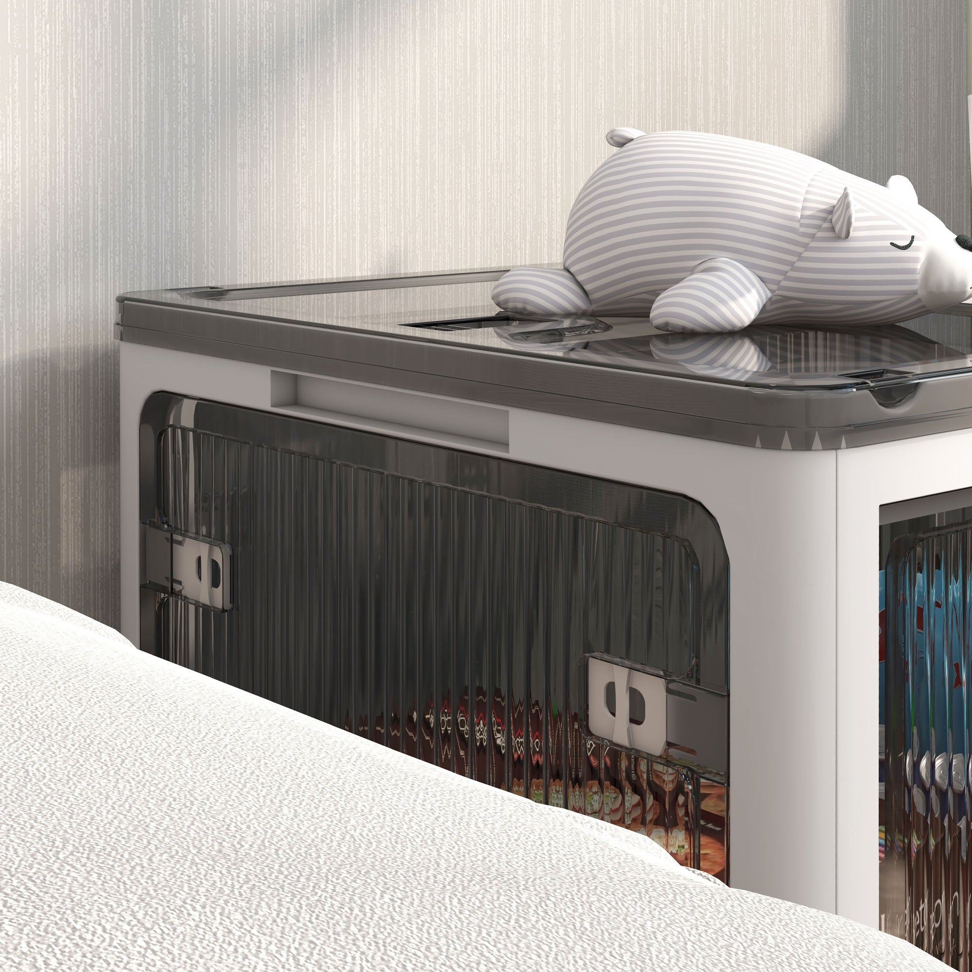 Stackable Storage Bins with Lids Wheels and Collapsible White