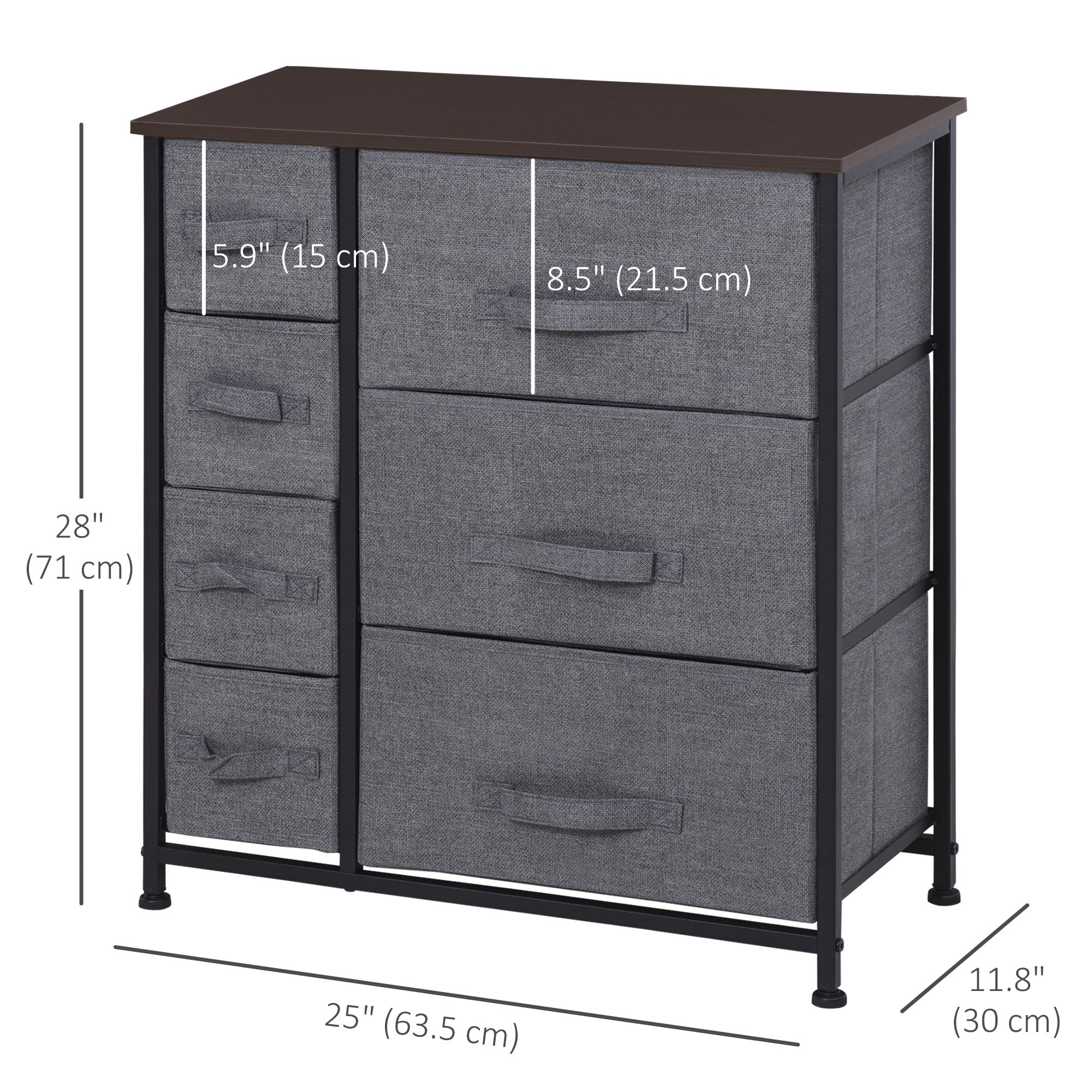 Dresser for Bedroom with 7 Drawers, Chest of Drawers with Metal Frame, Fabric Dresser for Living Room, Entryway, Hallway, Dark Grey