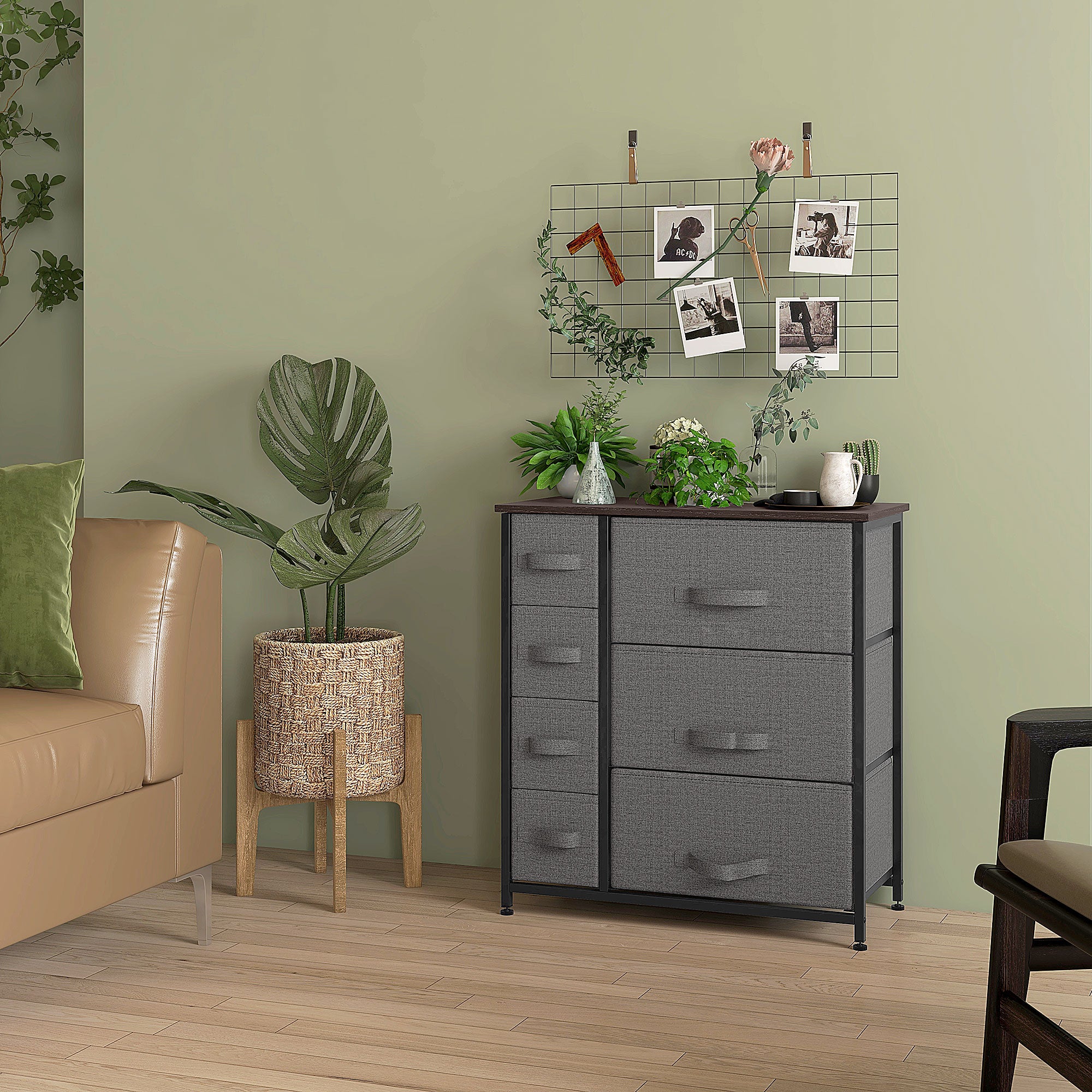 Dresser for Bedroom with 7 Drawers, Chest of Drawers with Metal Frame, Fabric Dresser for Living Room, Entryway, Hallway, Dark Grey